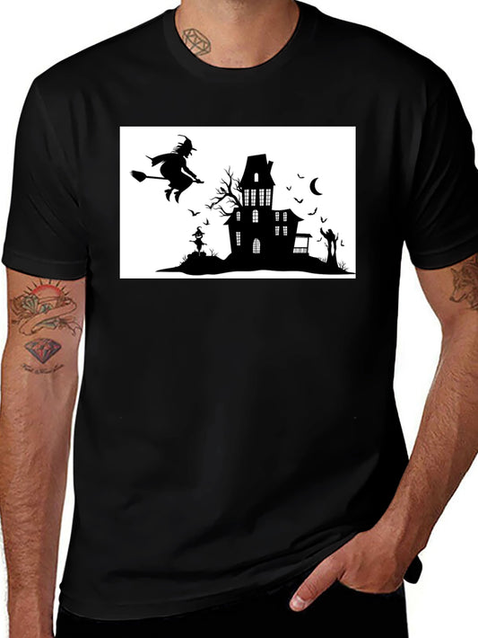 Halloween Witch & Haunted House Graphic Tee