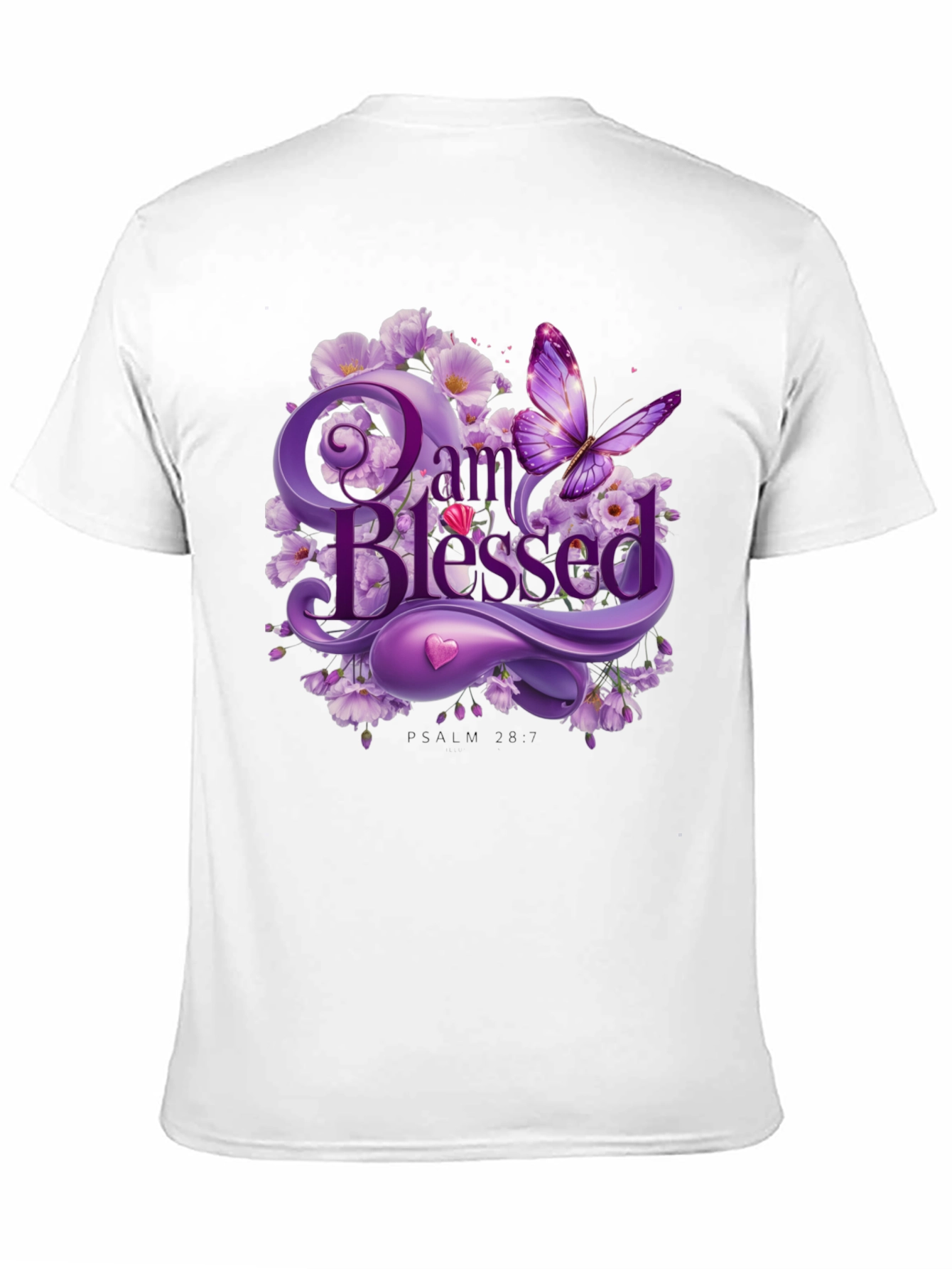 I Am Blessed T-Shirt Purple Floral Butterfly Design