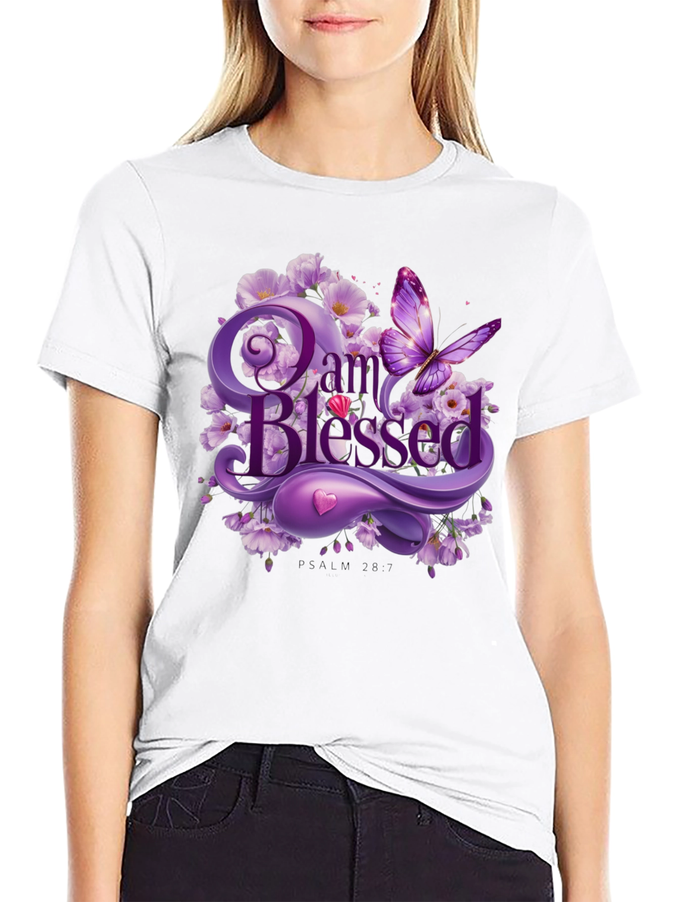 I Am Blessed T-Shirt Purple Floral Butterfly Design