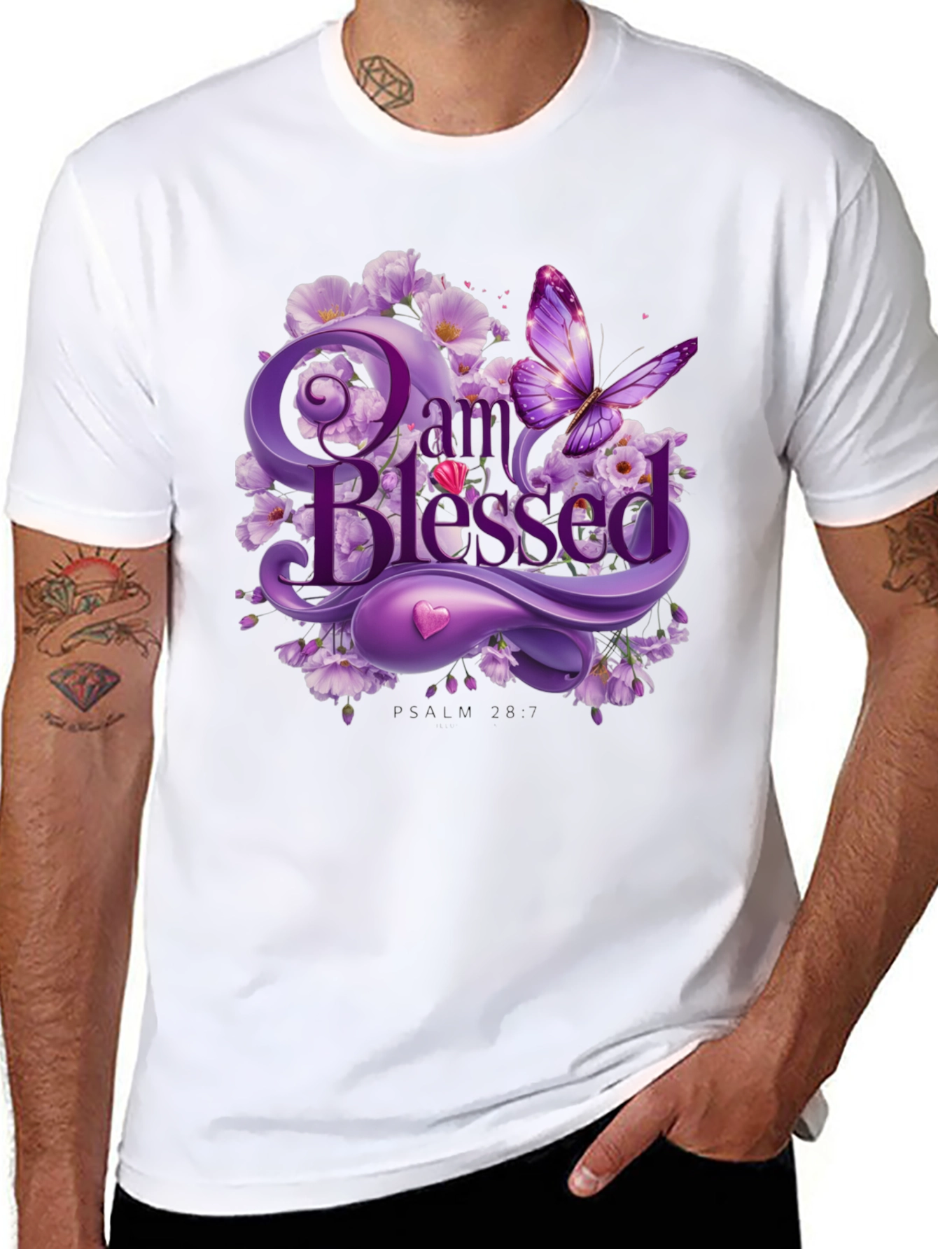 I Am Blessed T-Shirt Purple Floral Butterfly Design