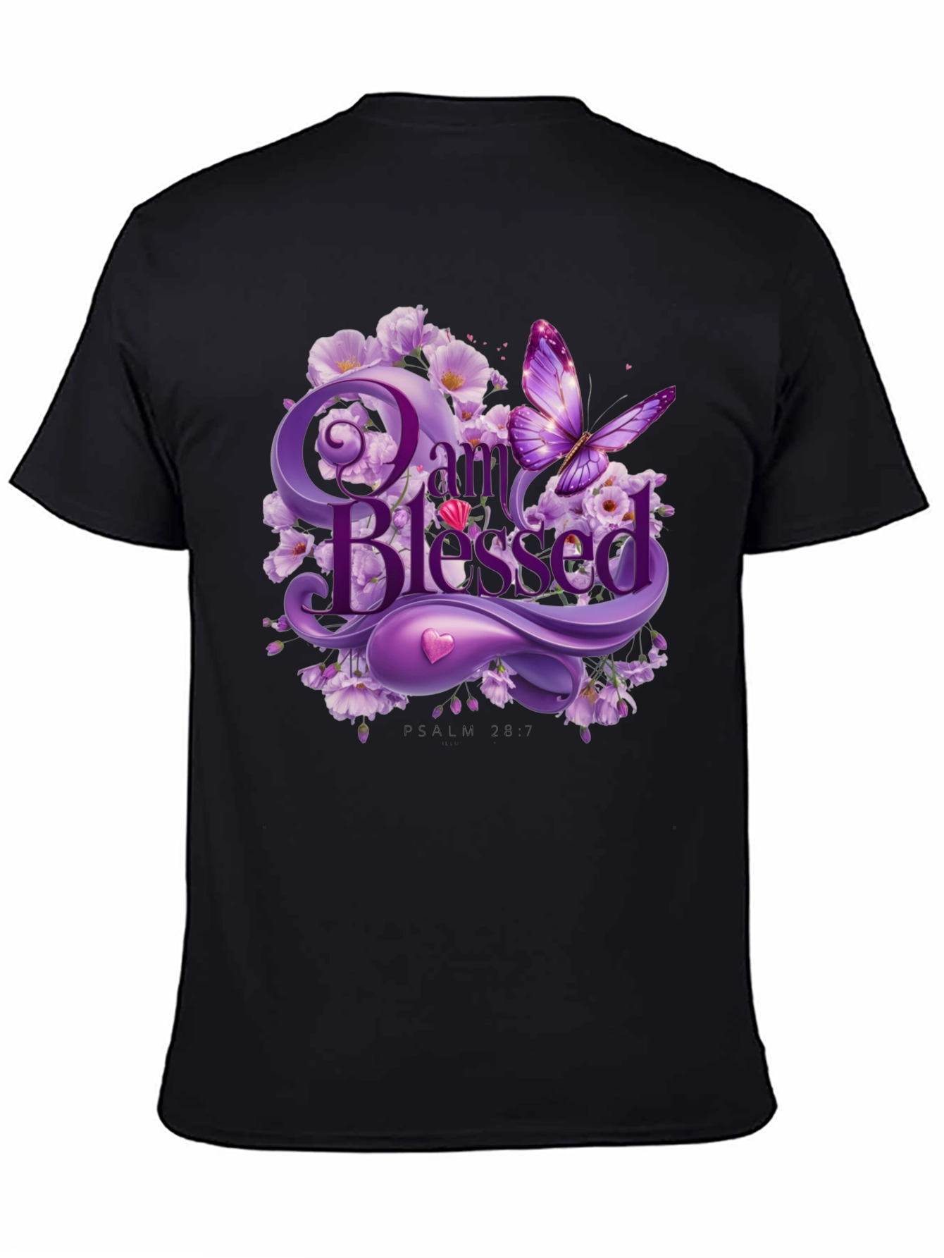 I Am Blessed T-Shirt Purple Floral Butterfly Design