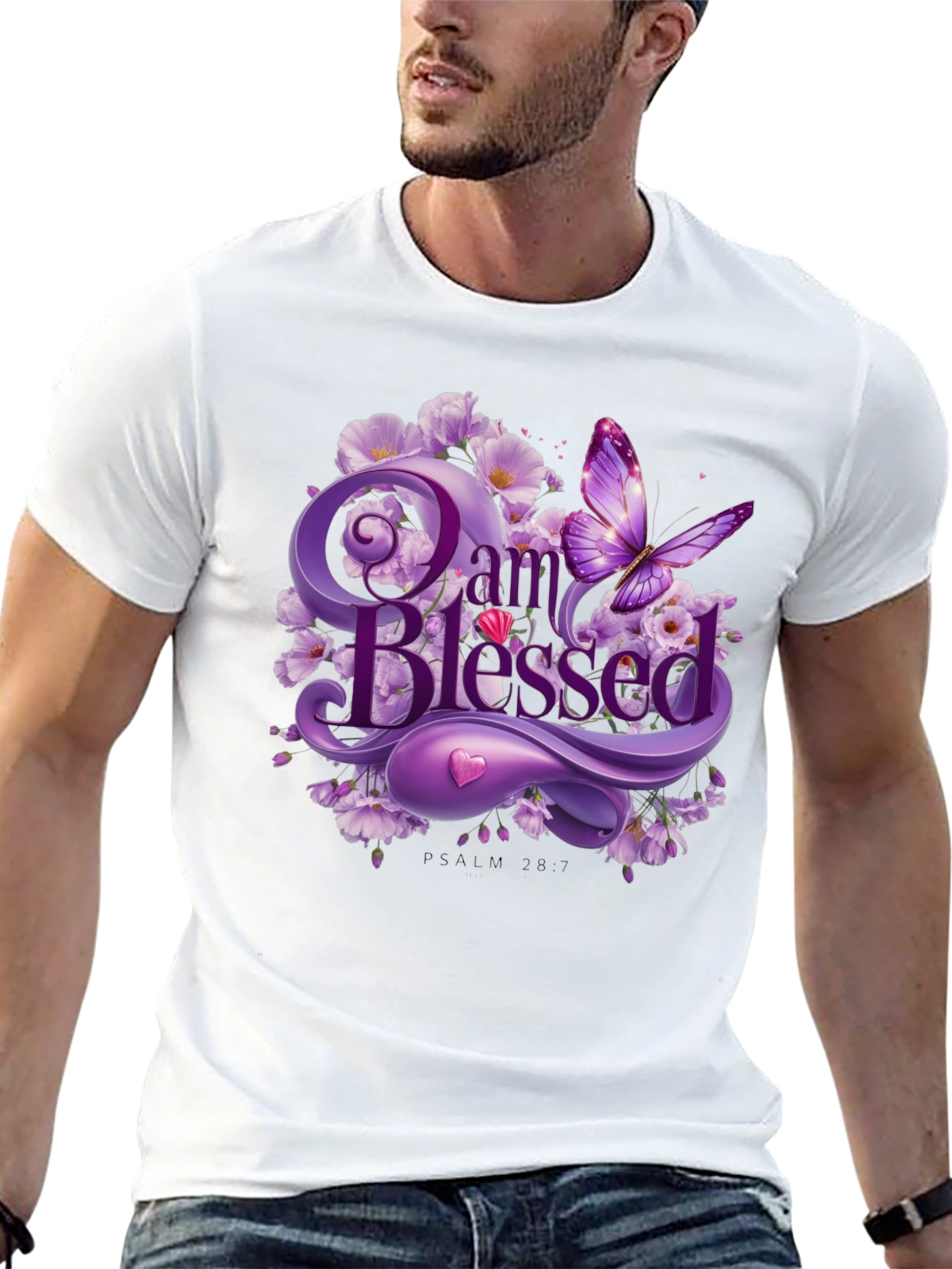 I Am Blessed T-Shirt Purple Floral Butterfly Design