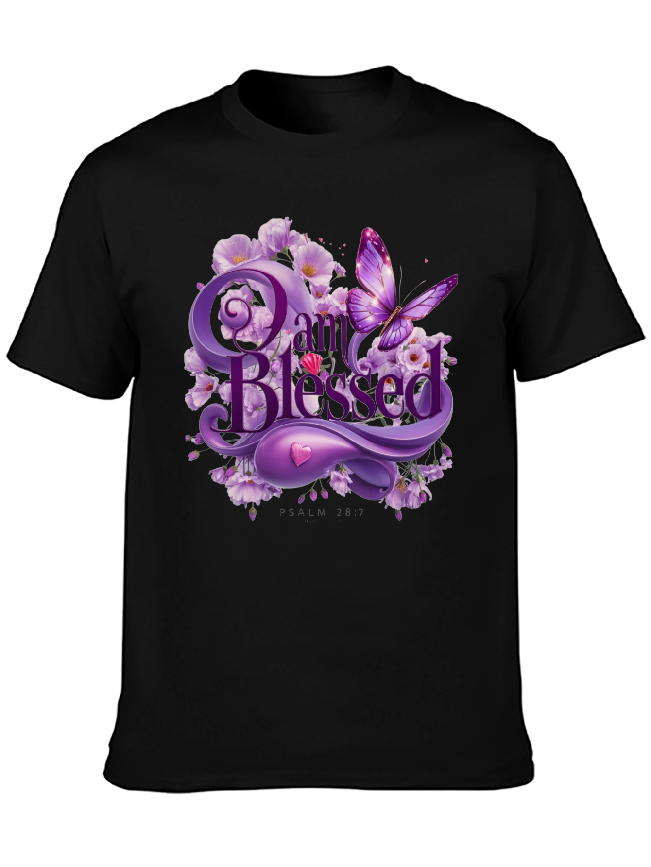 I Am Blessed T-Shirt Purple Floral Butterfly Design