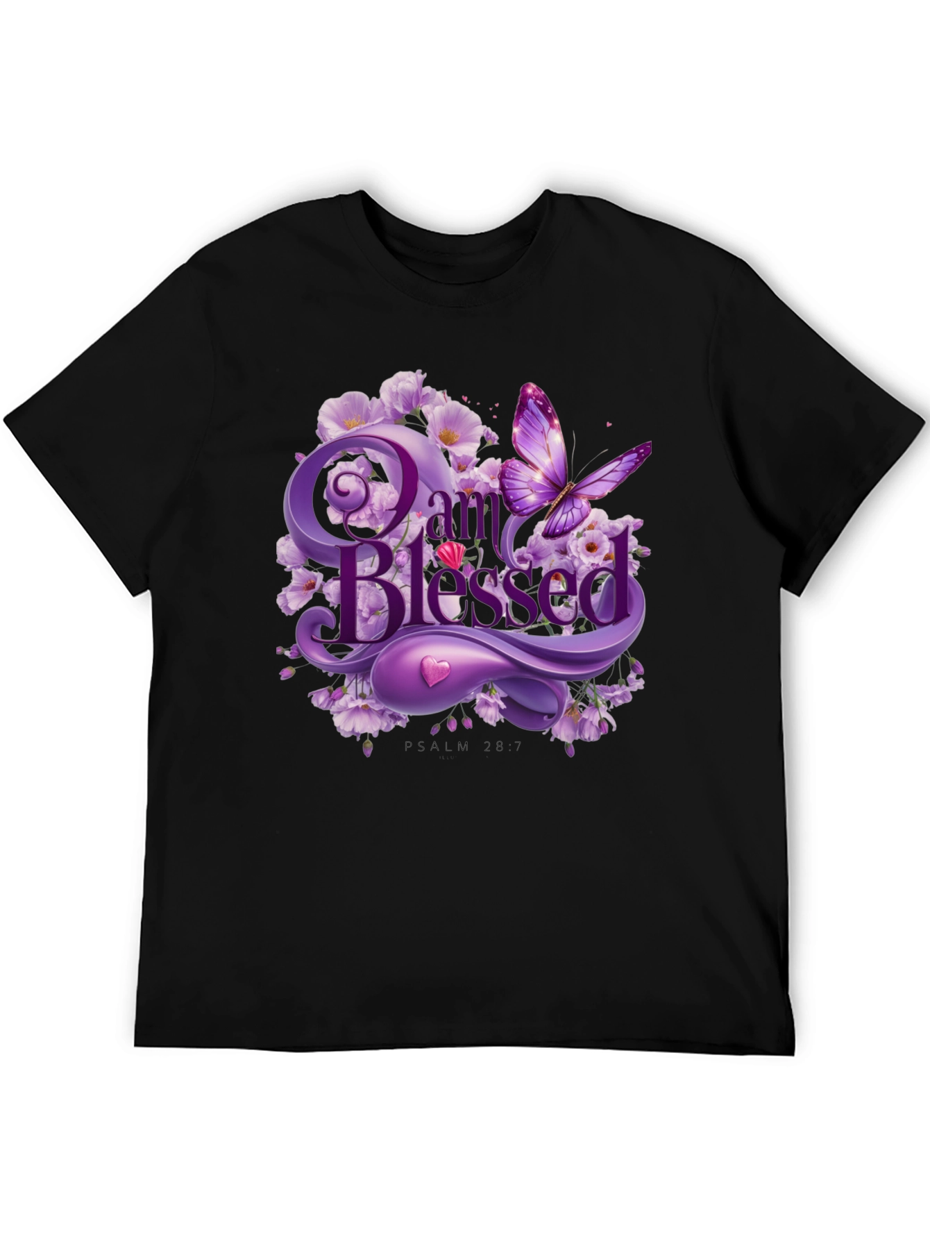 I Am Blessed T-Shirt Purple Floral Butterfly Design