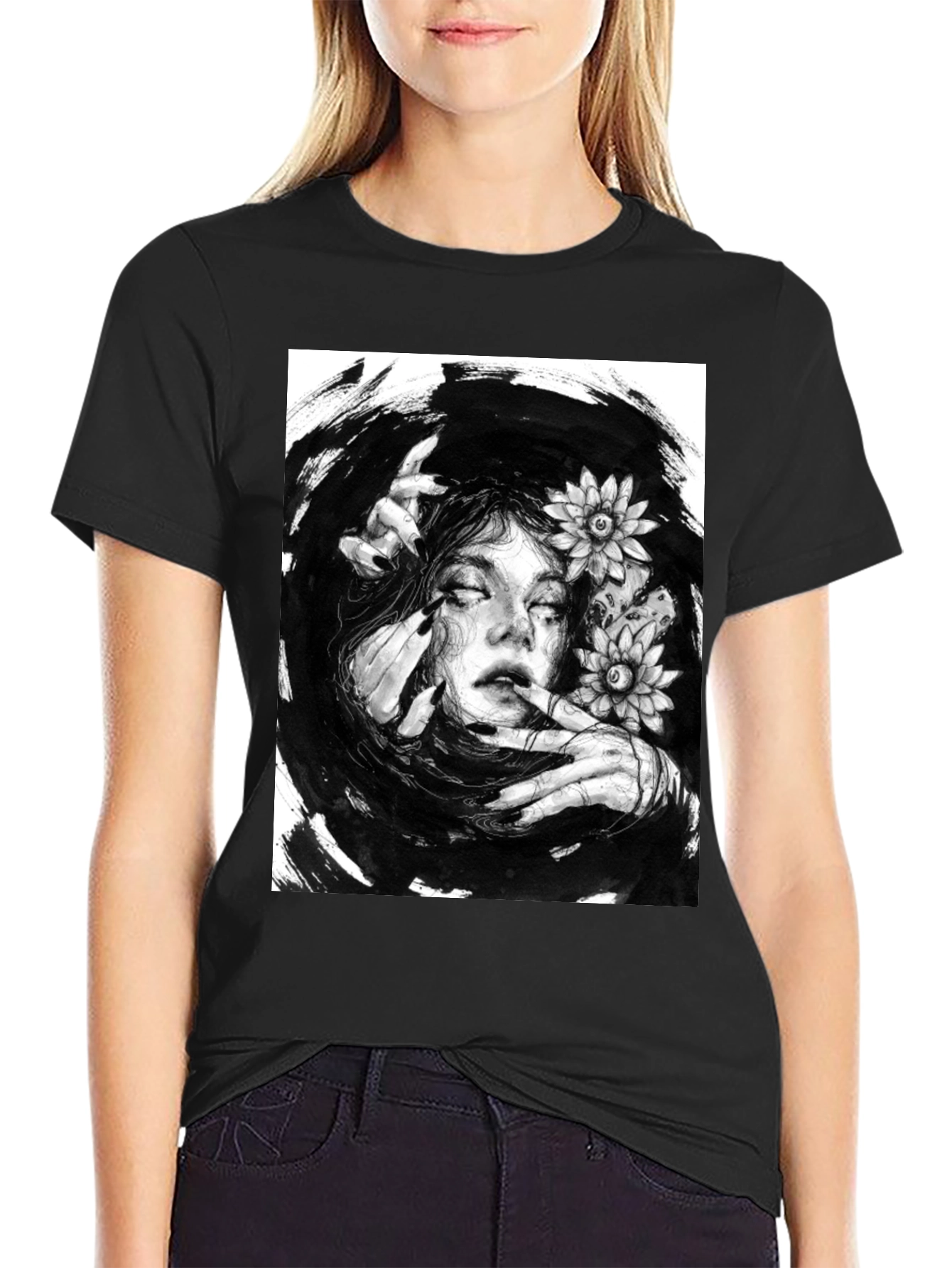 Mystic Woman Graphic T-Shirt - Black Cotton Tee