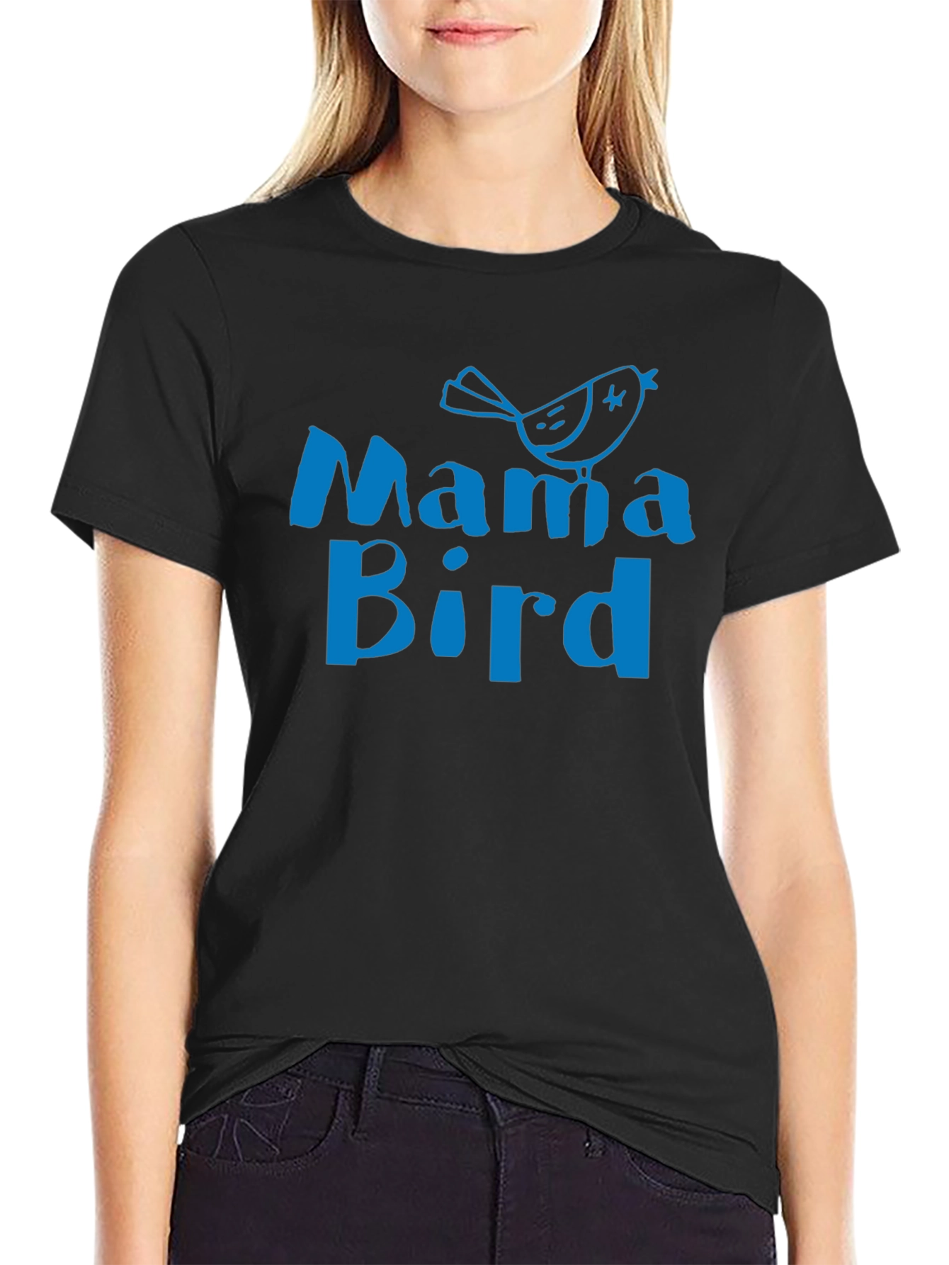 Mama Bird Graphic Tee - Soft Black Cotton T-Shirt