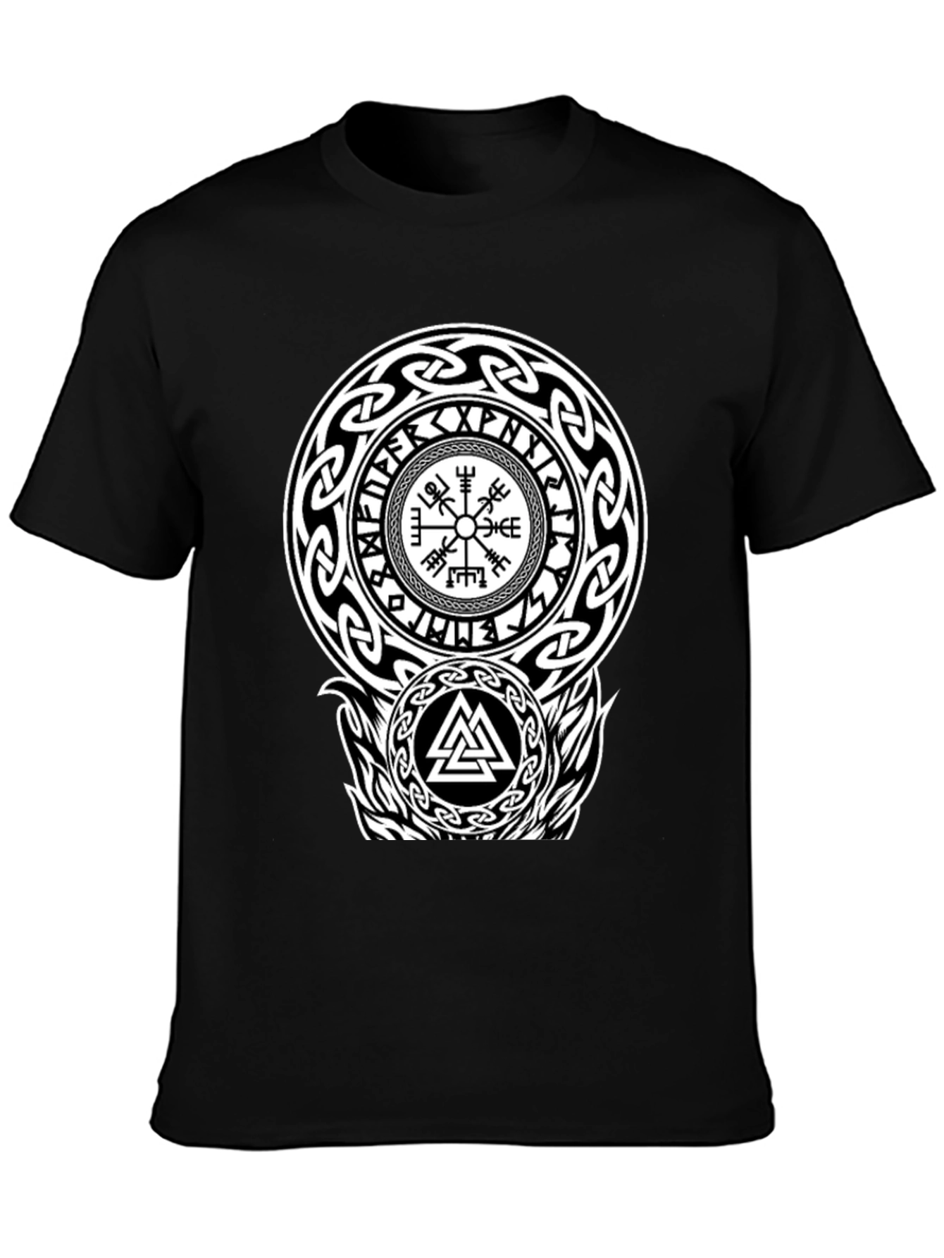 Viking Rune Compass Valknut Black T-Shirt