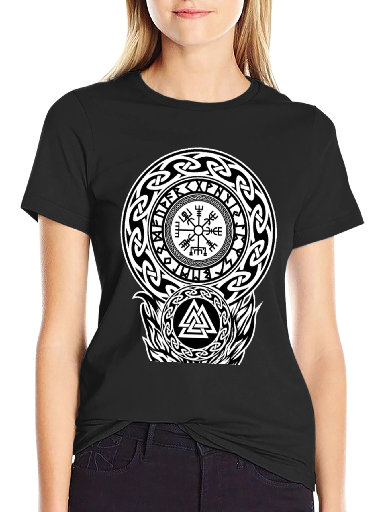 Viking Rune Compass Valknut Black T-Shirt