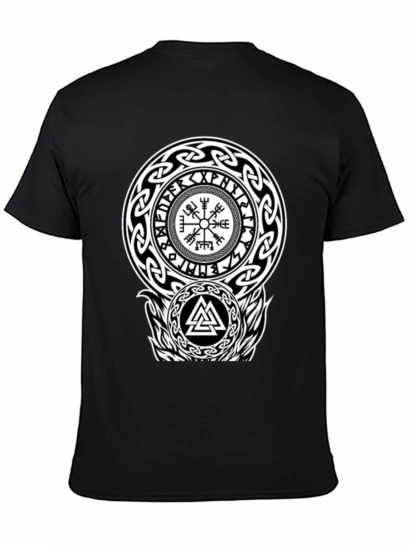 Viking Rune Compass Valknut Black T-Shirt