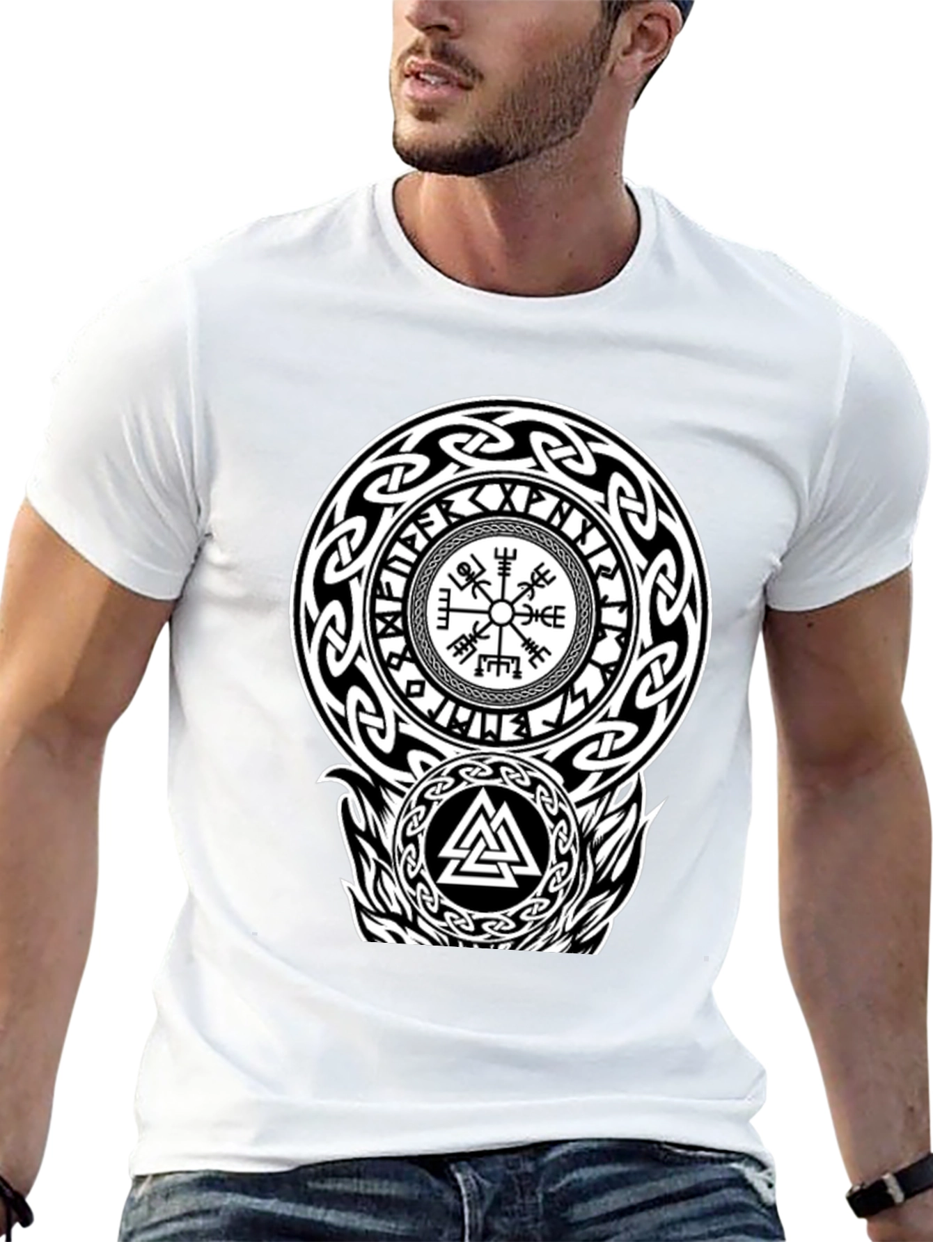 Viking Rune Compass Valknut Black T-Shirt