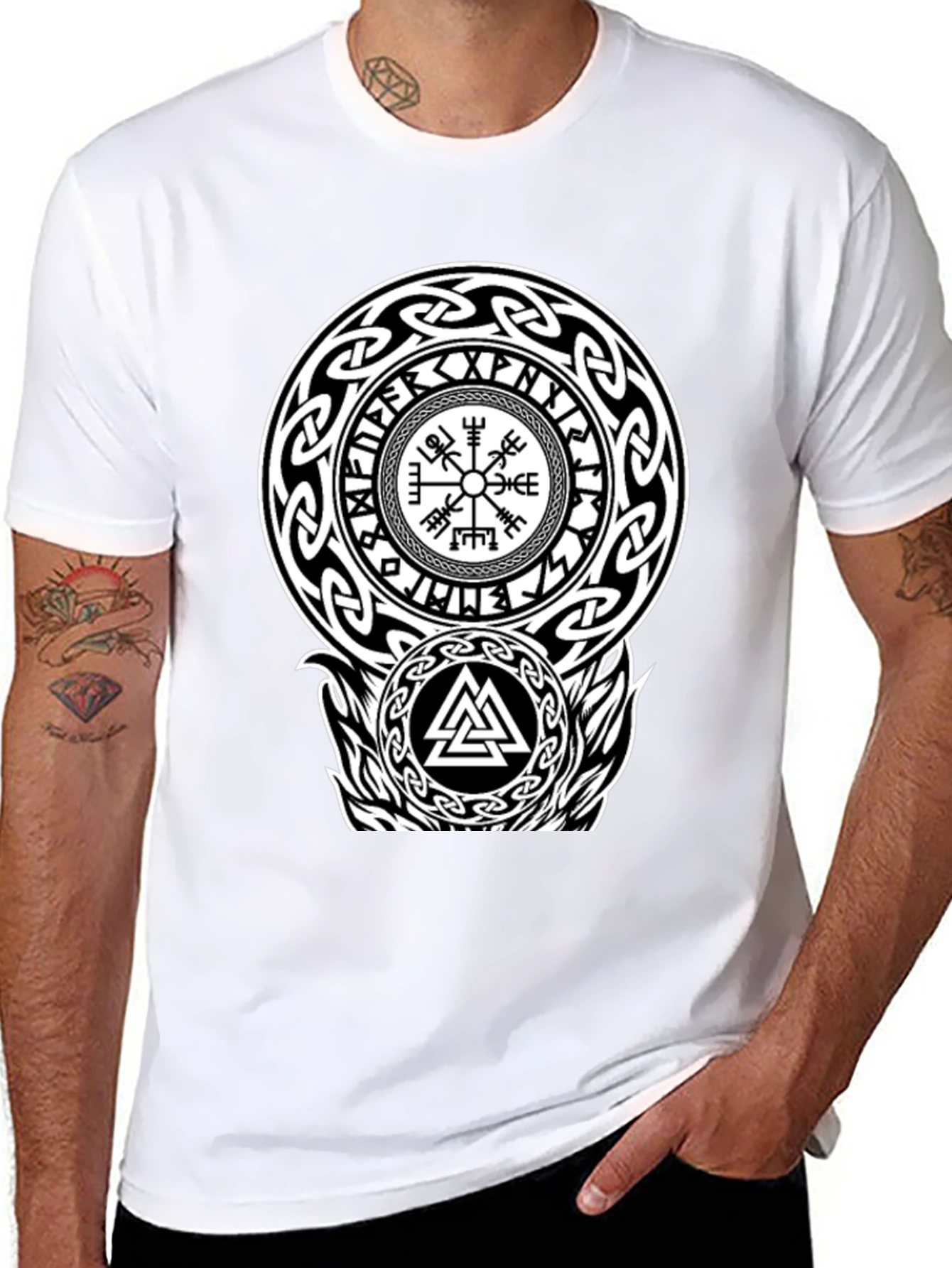 Viking Rune Compass Valknut Black T-Shirt
