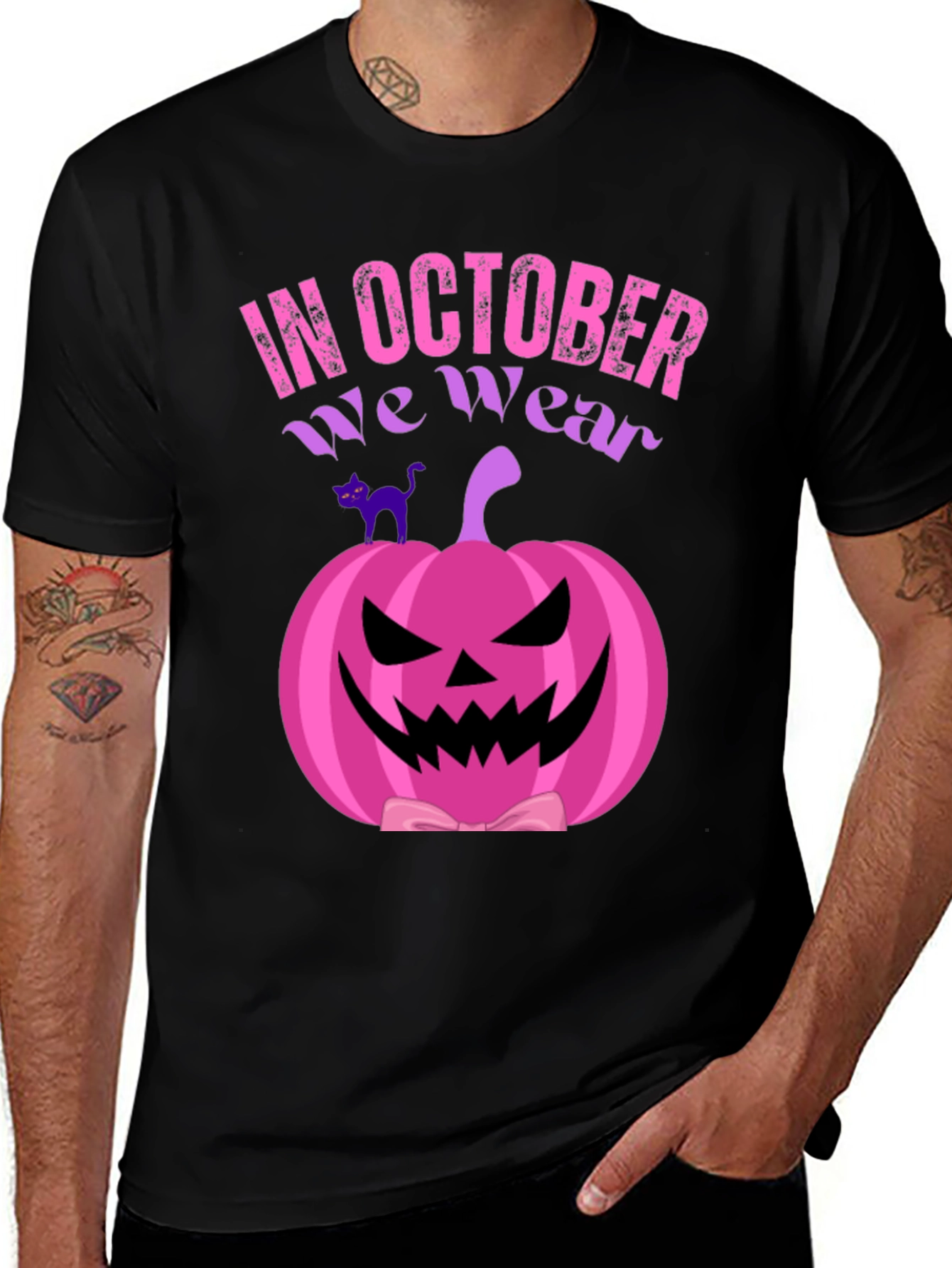 In October We Wear Pink Pumpkin Halloween T-Shirt