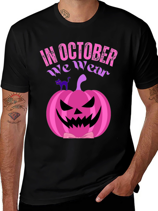 In October We Wear Pink Pumpkin Halloween T-Shirt