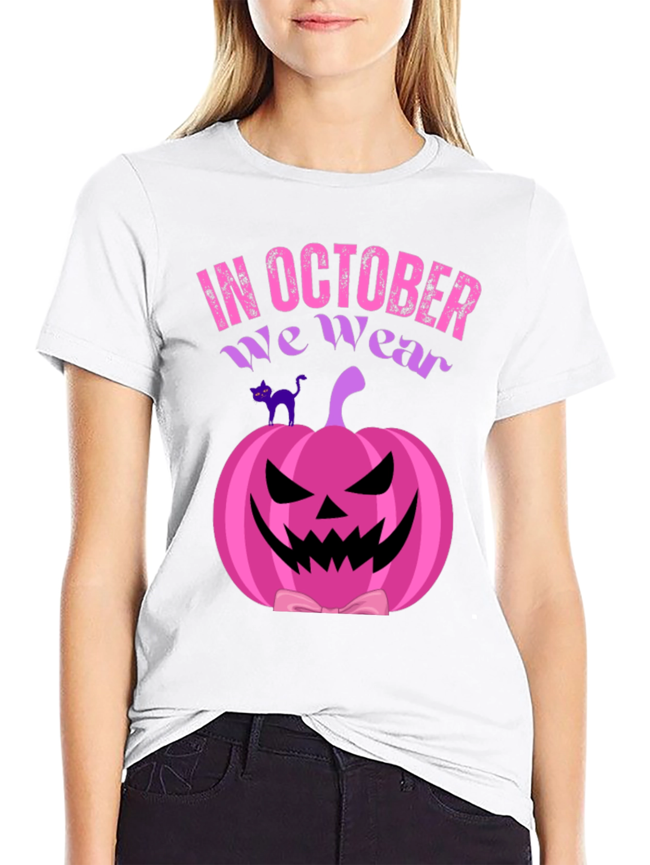 In October We Wear Pink Pumpkin Halloween T-Shirt