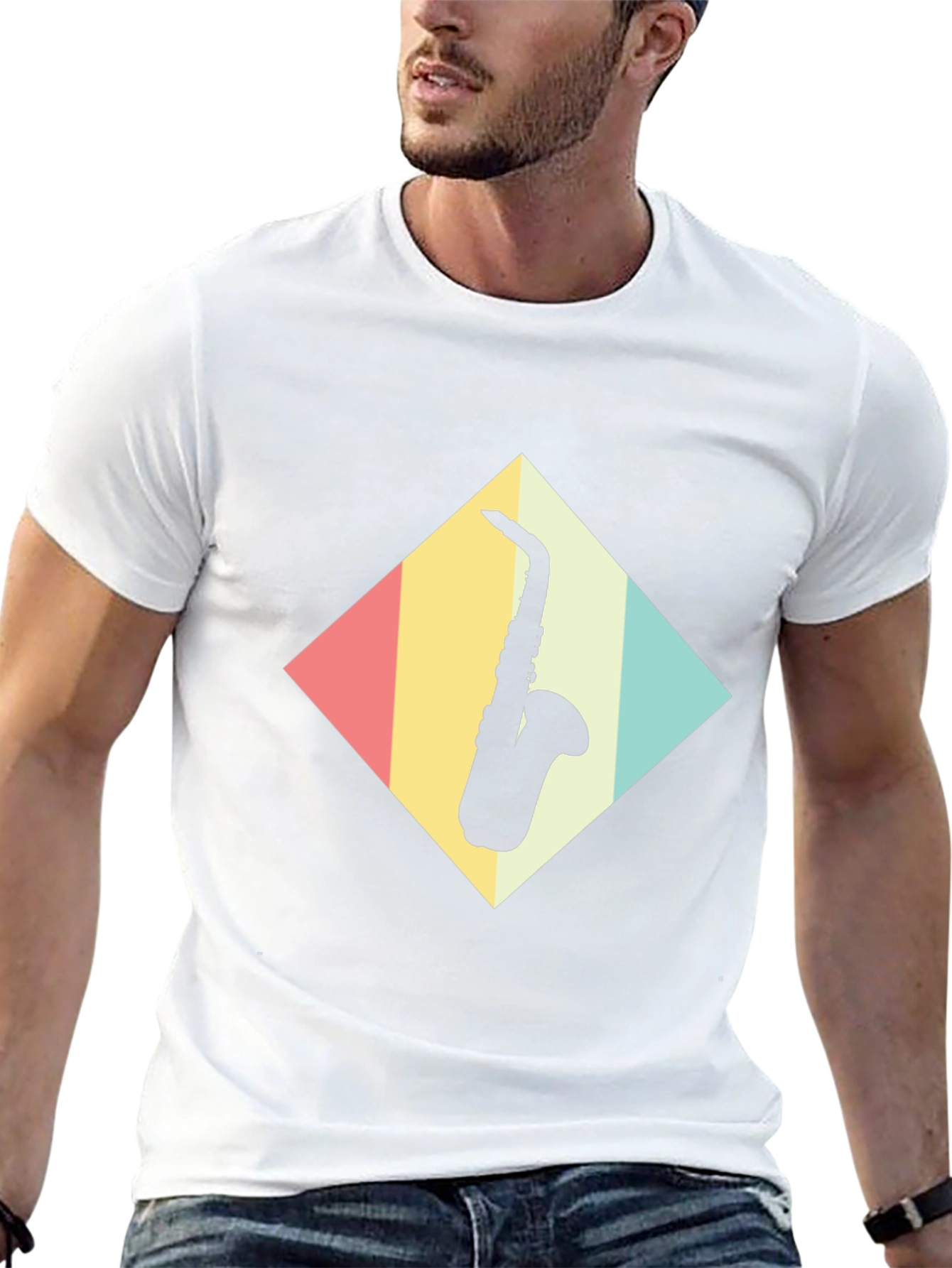 Saxophone Diamond Graphic Tee - Retro Style