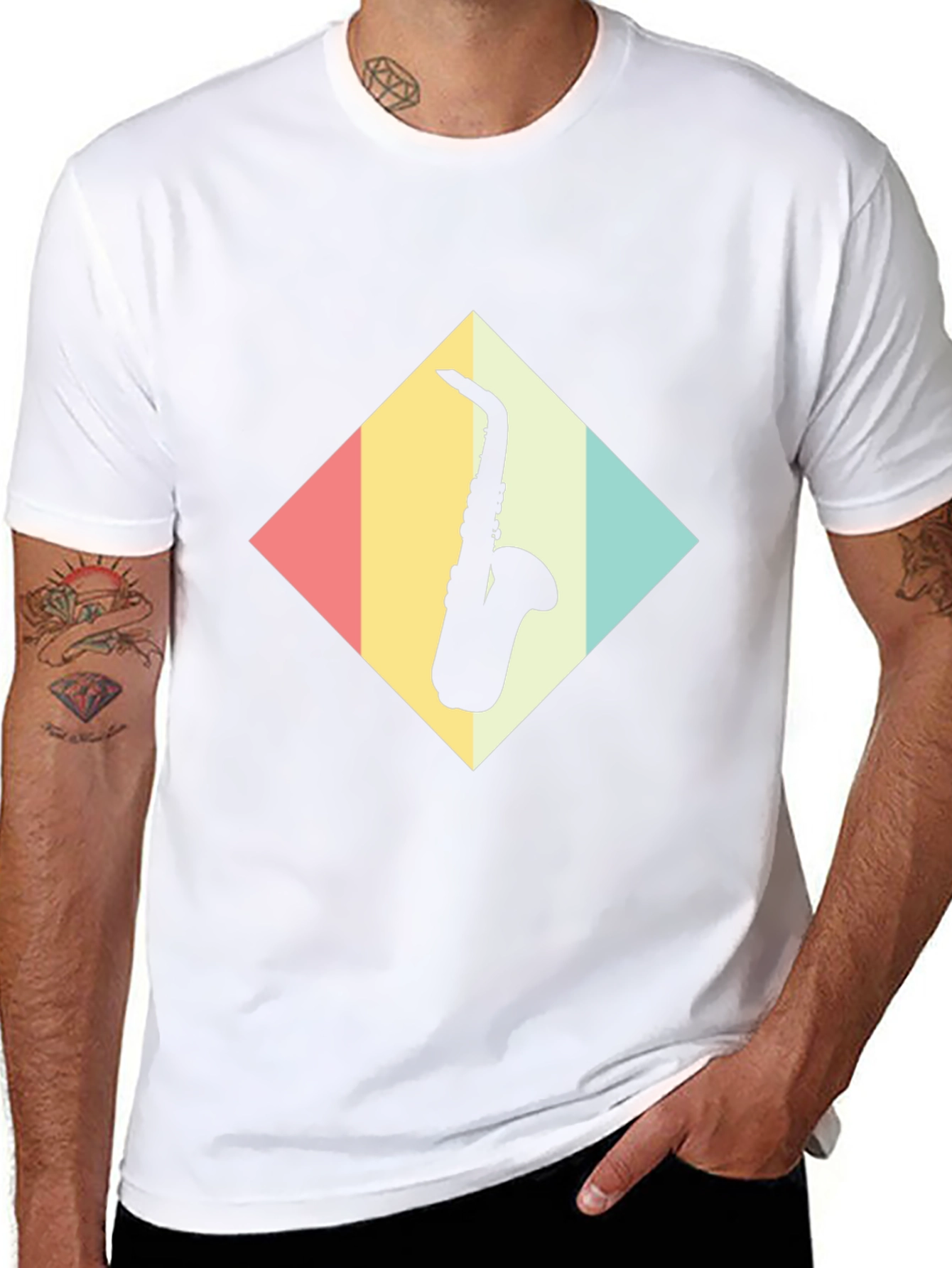 Saxophone Diamond Graphic Tee - Retro Style