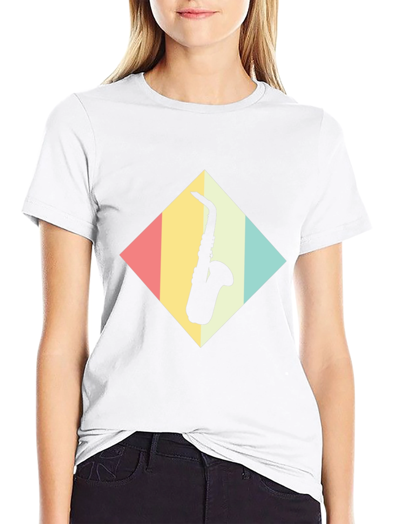 Saxophone Diamond Graphic Tee - Retro Style