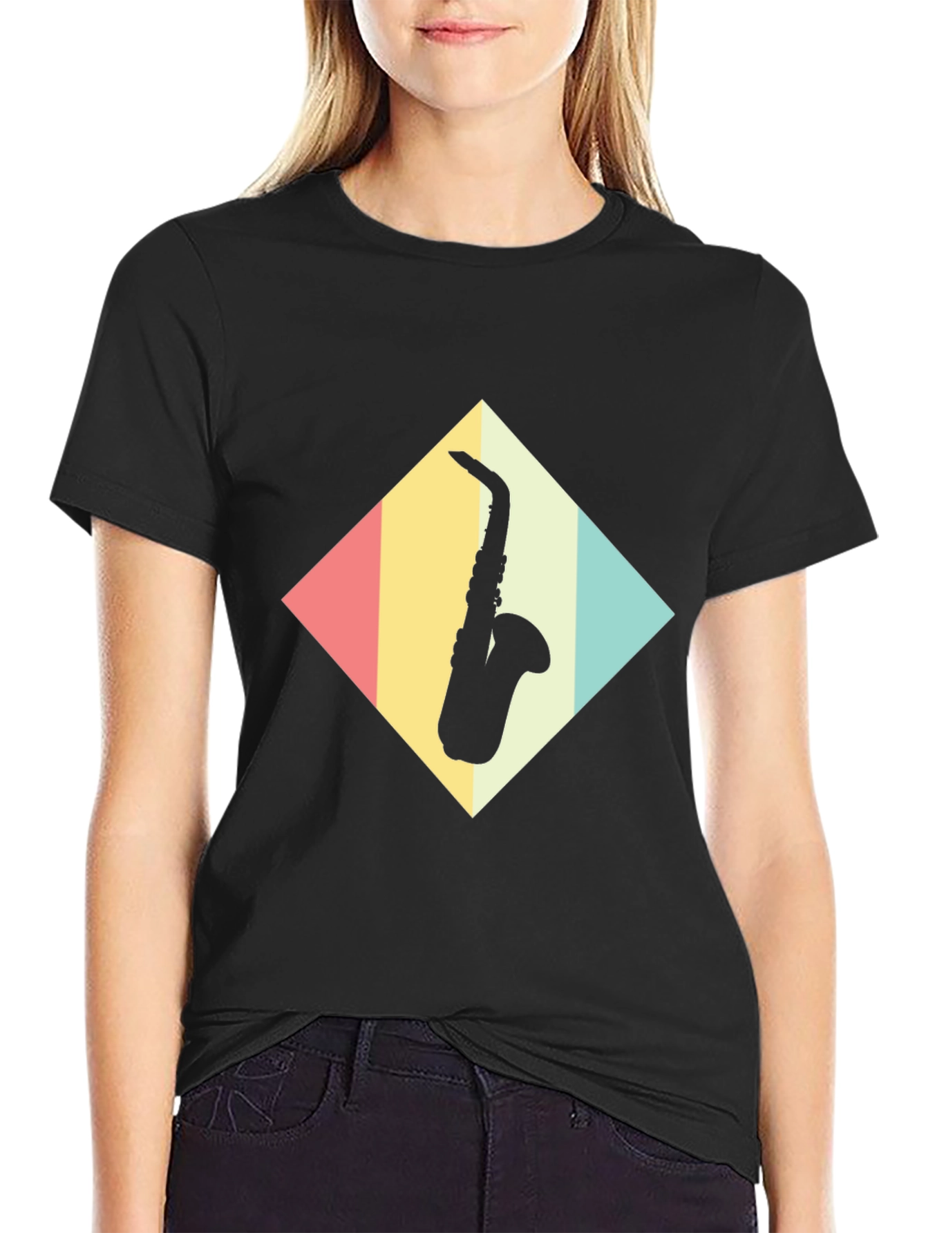 Saxophone Diamond Graphic Tee - Retro Style