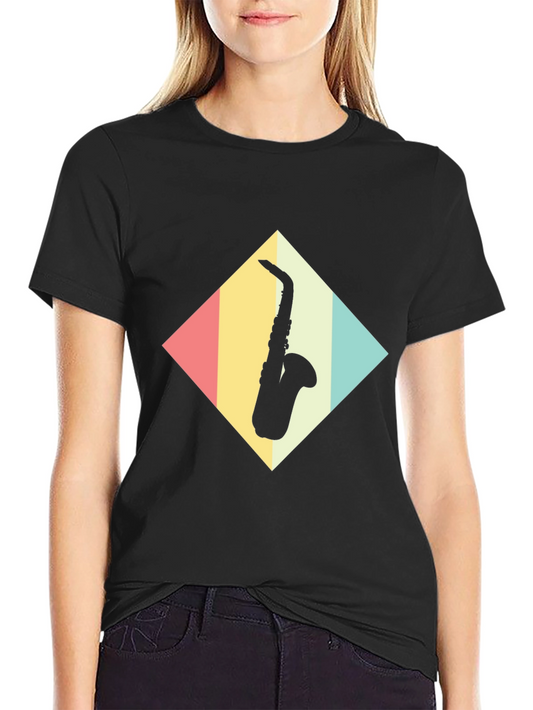 Saxophone Diamond Graphic Tee - Retro Style
