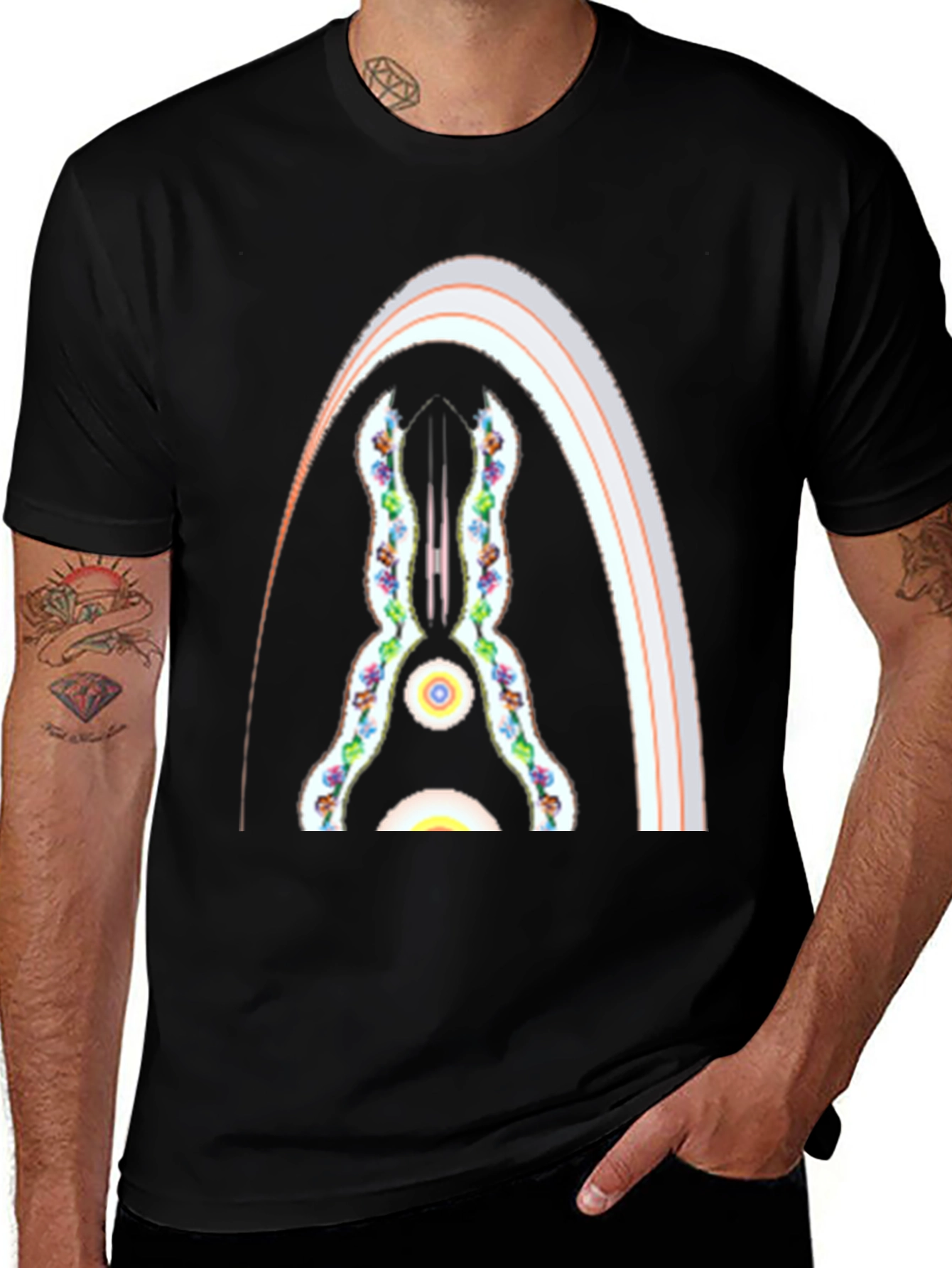 Abstract Archway Graphic Tee - Black Cotton Blend