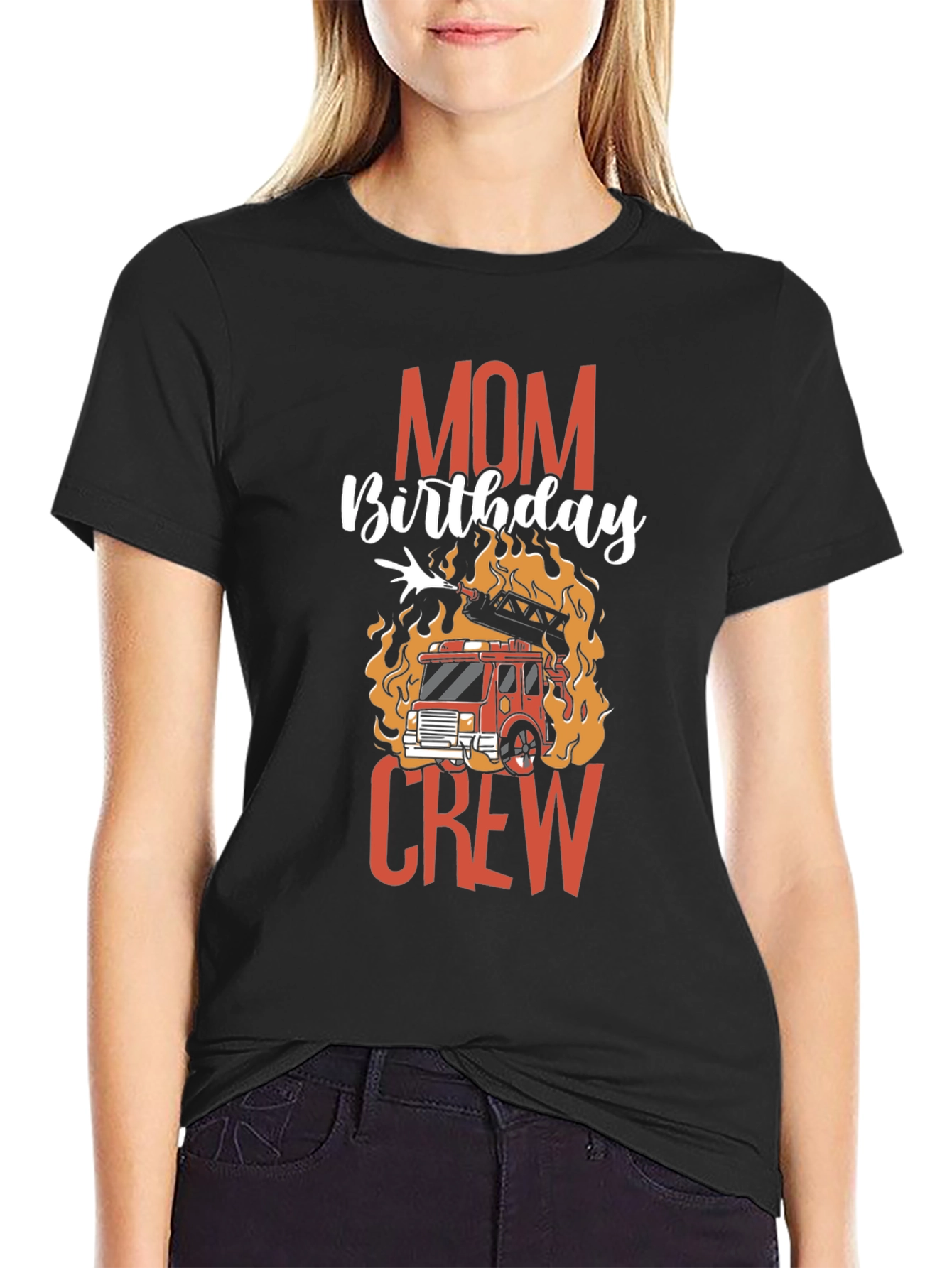 Mom Birthday Firetruck Crew Graphic T-Shirt