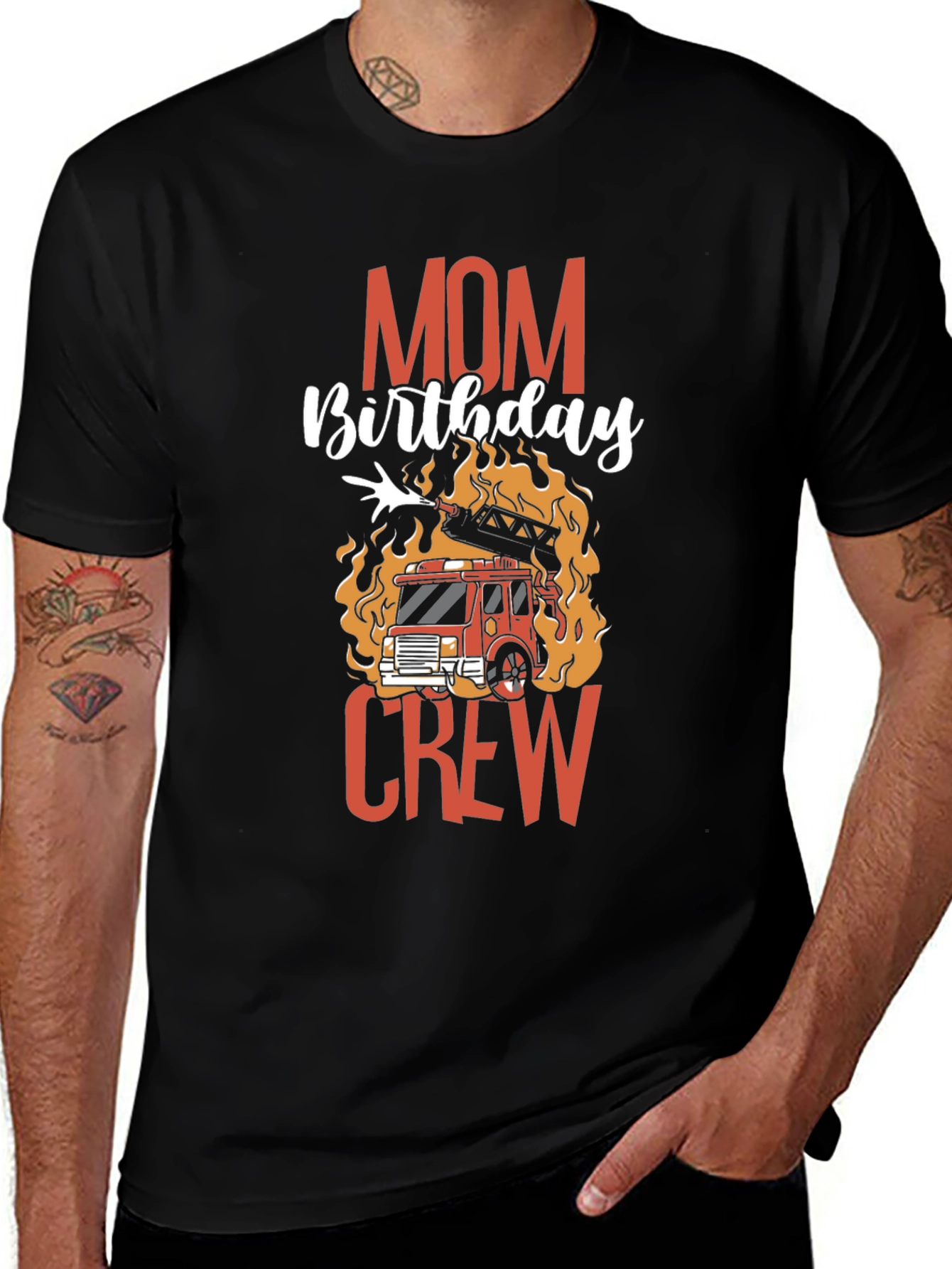 Mom Birthday Firetruck Crew Graphic T-Shirt