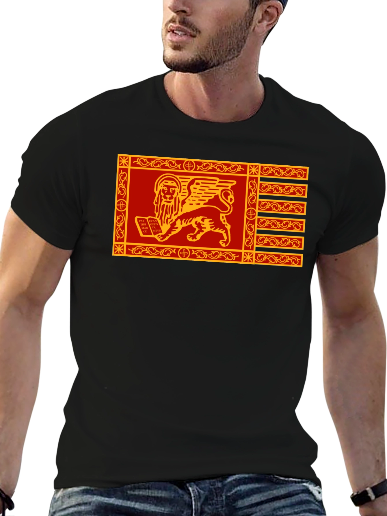Venetian Flag Lion T-Shirt - Black Cotton Tee