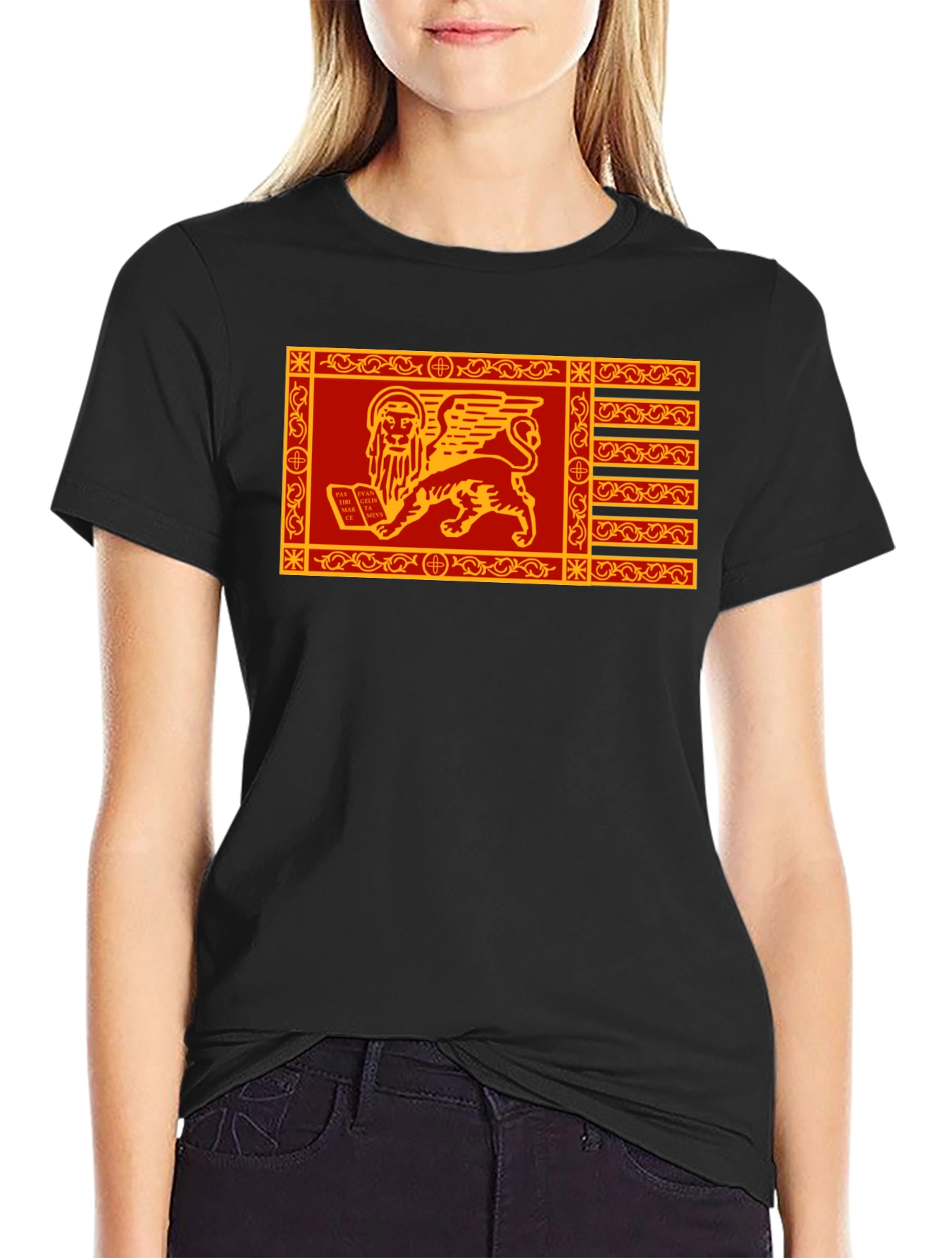 Venetian Flag Lion T-Shirt - Black Cotton Tee