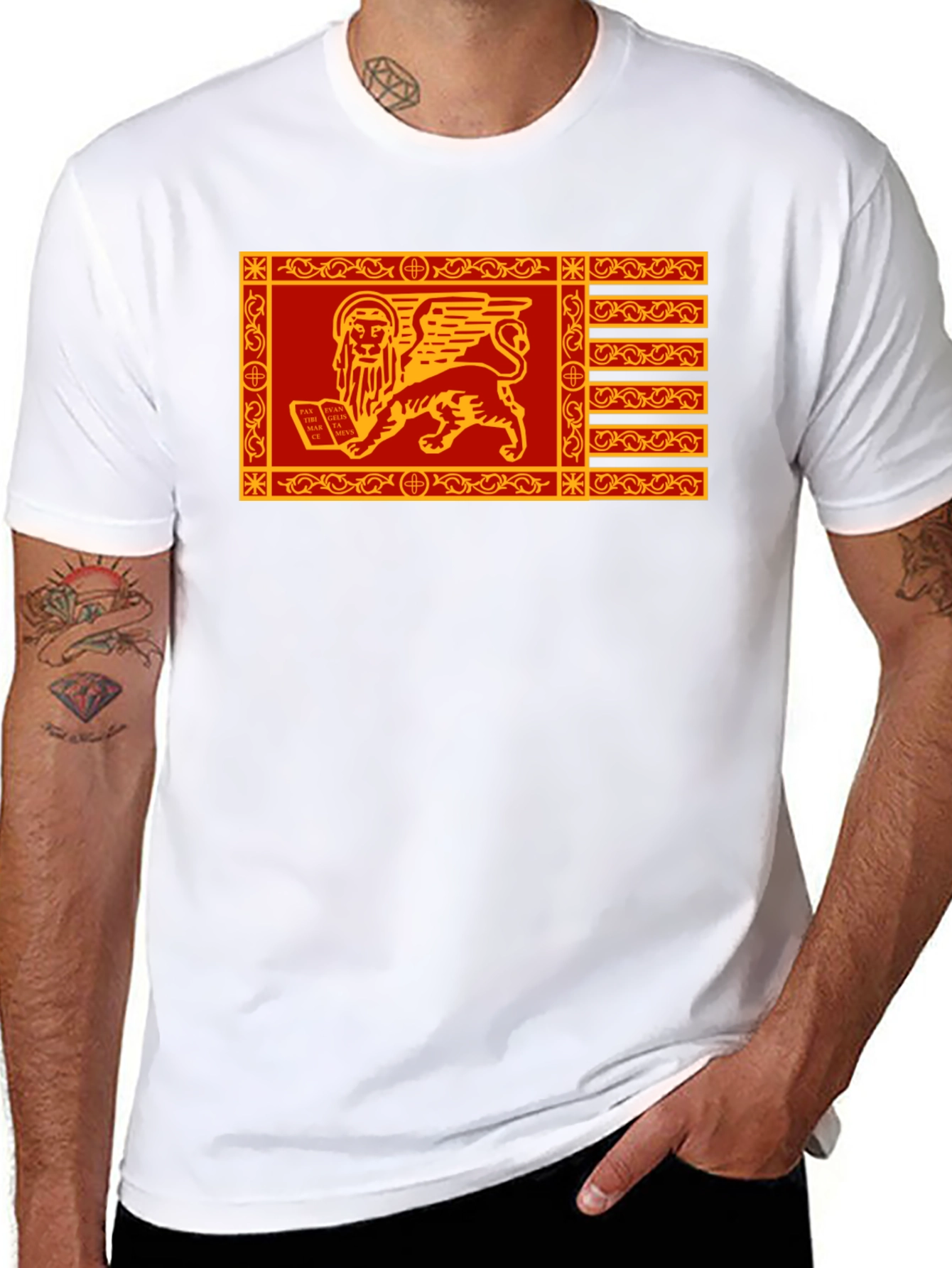 Venetian Flag Lion T-Shirt - Black Cotton Tee