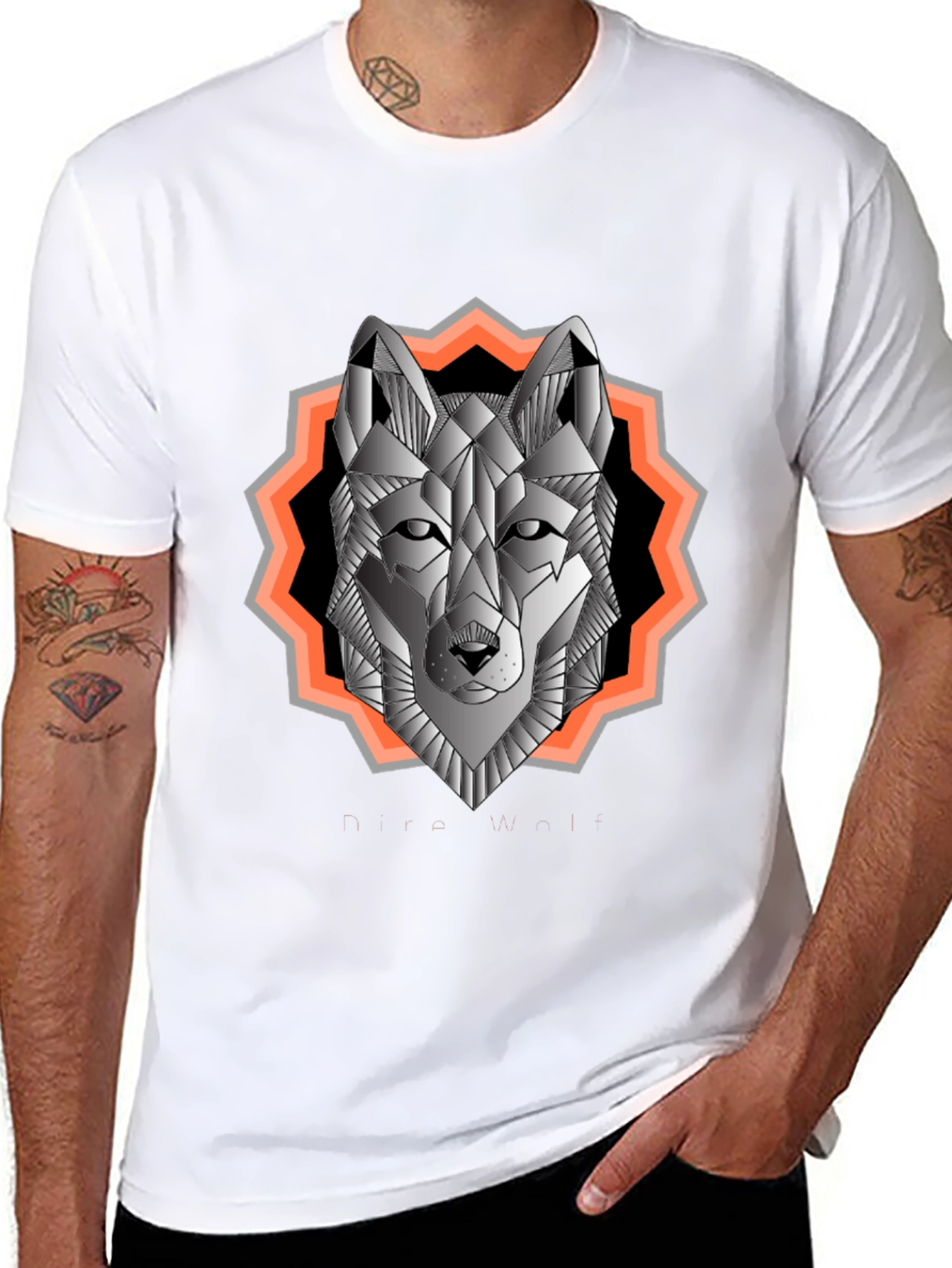 Geometric Wolf Graphic Tee - Black Cotton Blend