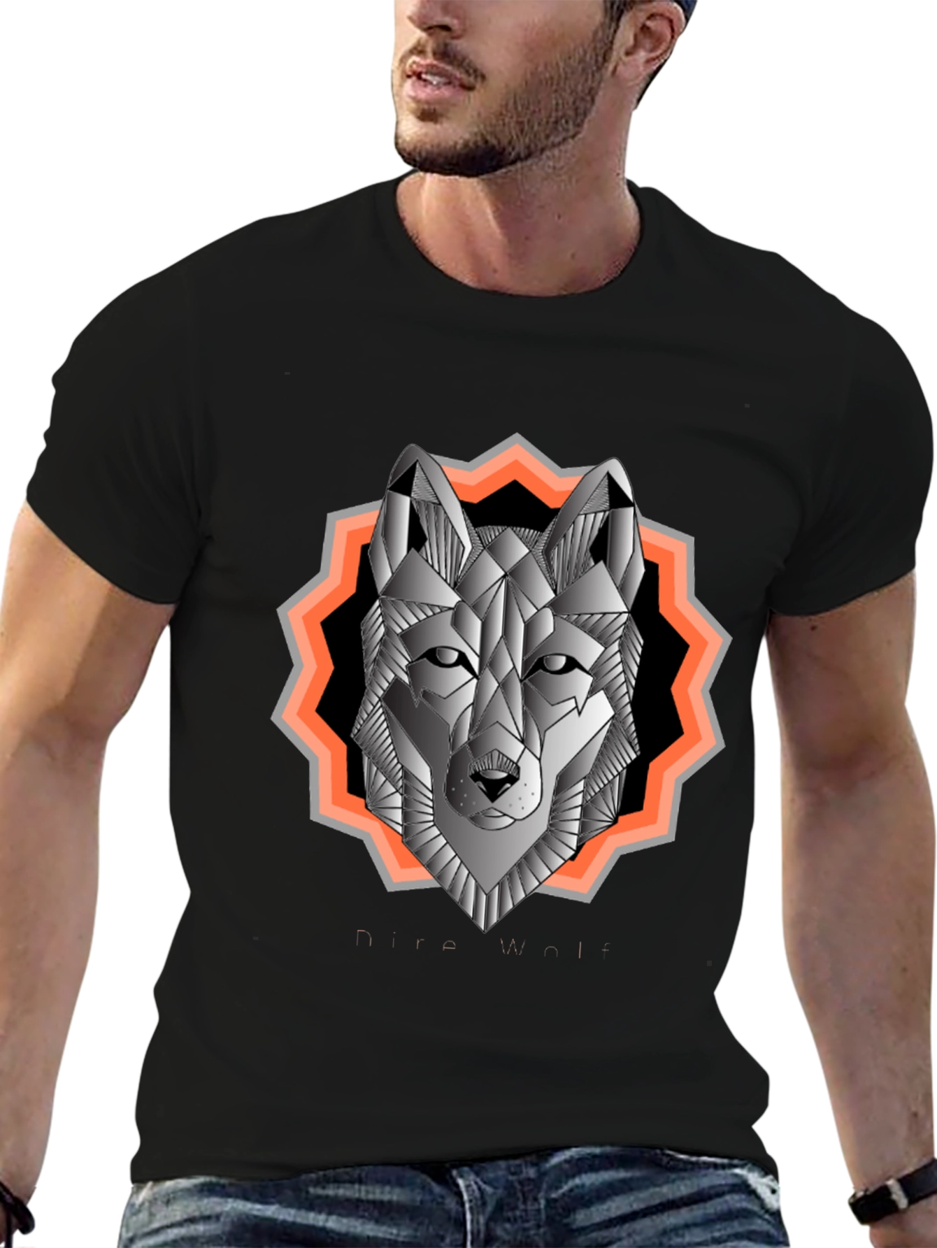 Geometric Wolf Graphic Tee - Black Cotton Blend