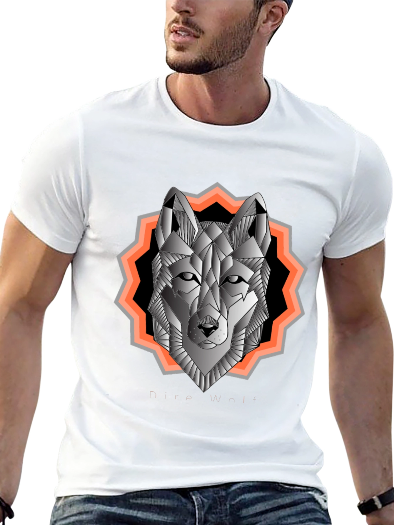 Geometric Wolf Graphic Tee - Black Cotton Blend