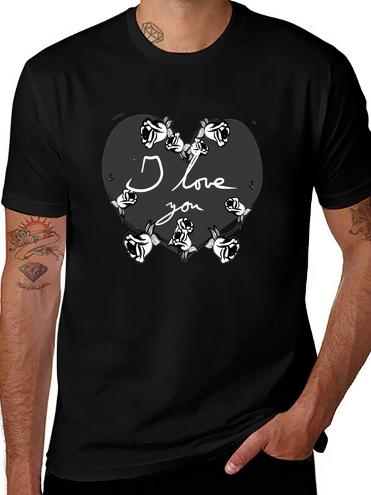 I Love You Heart Roses Valentines Black T-Shirt