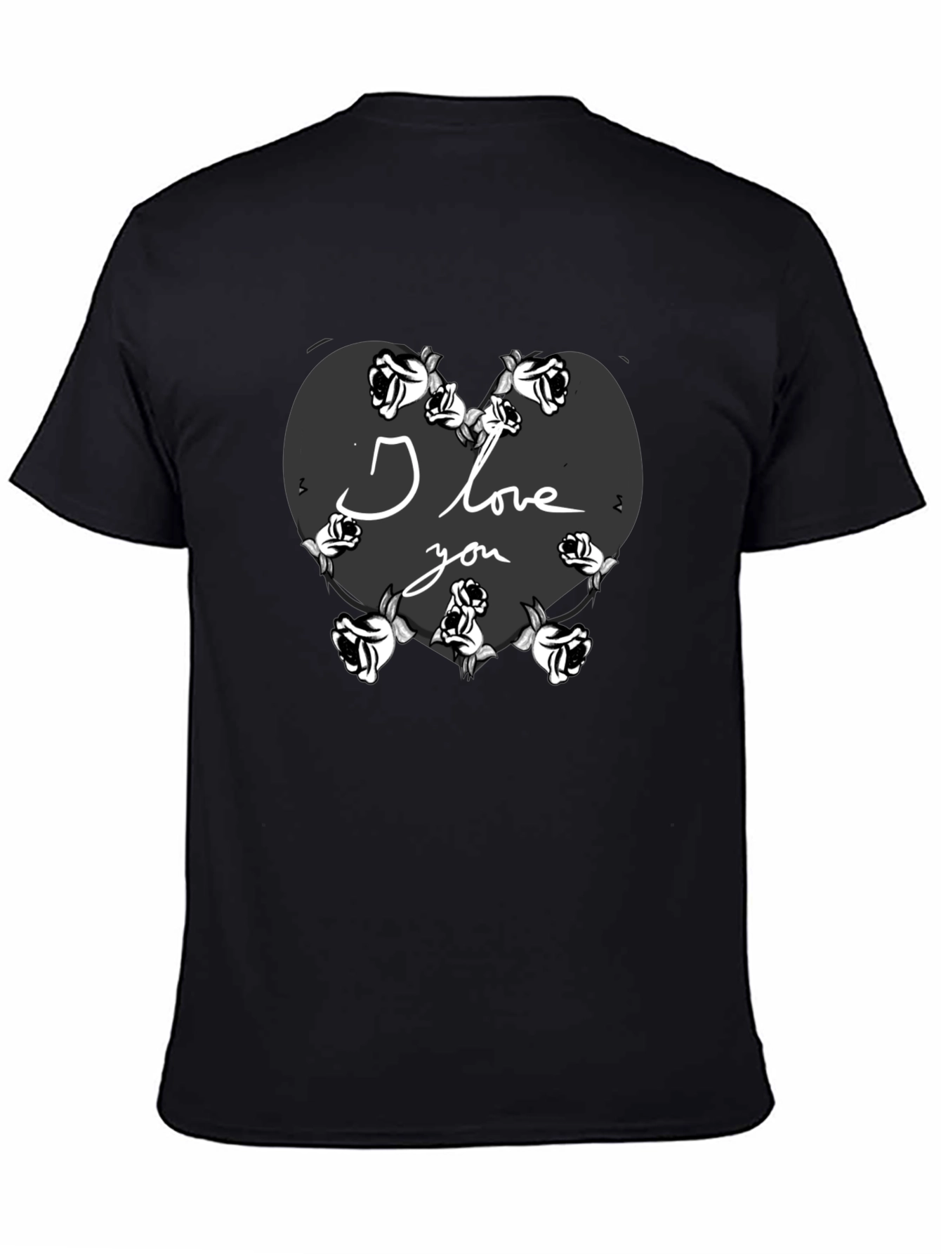 I Love You Heart Roses Valentines Black T-Shirt