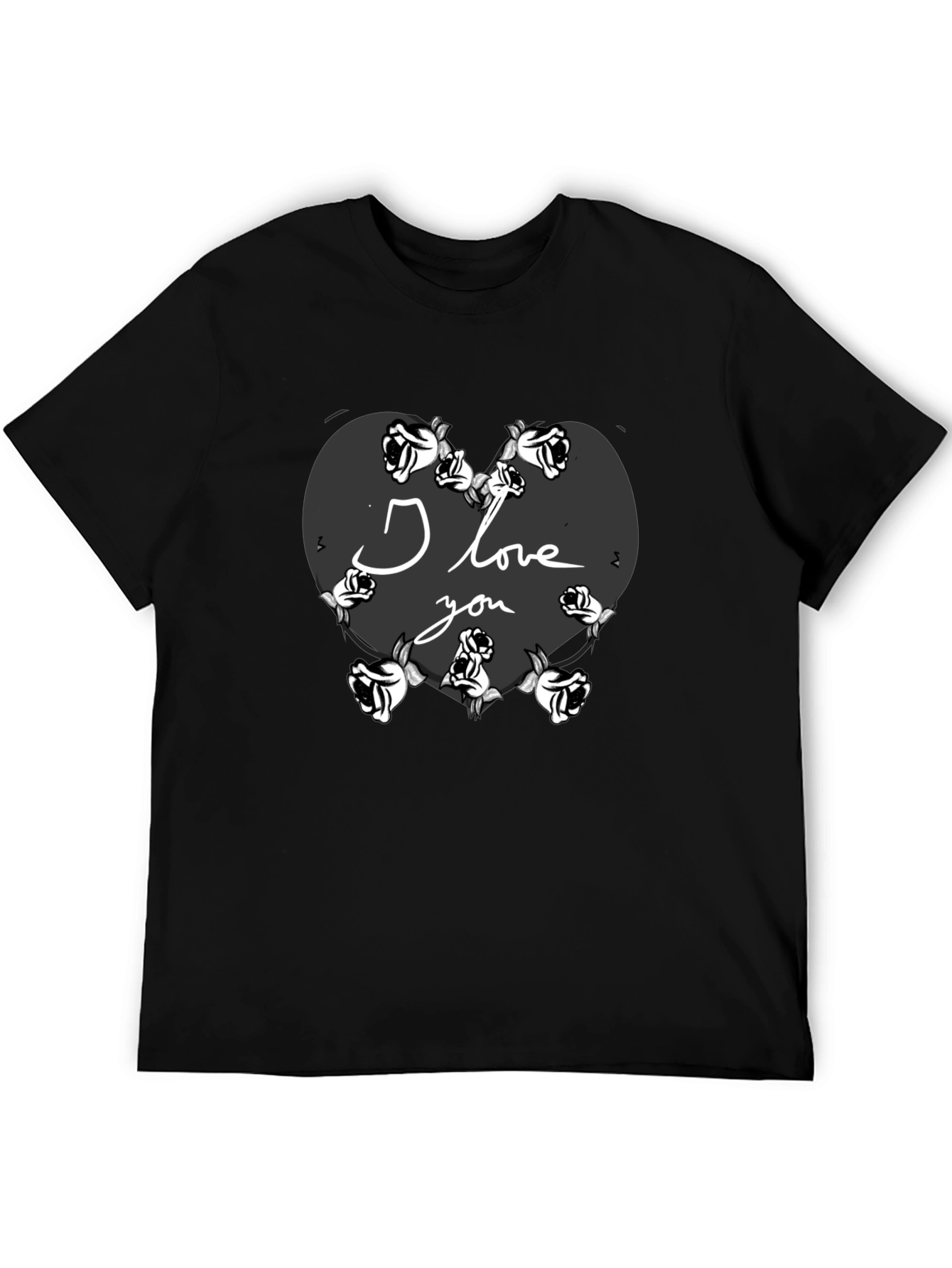 I Love You Heart Roses Valentines Black T-Shirt