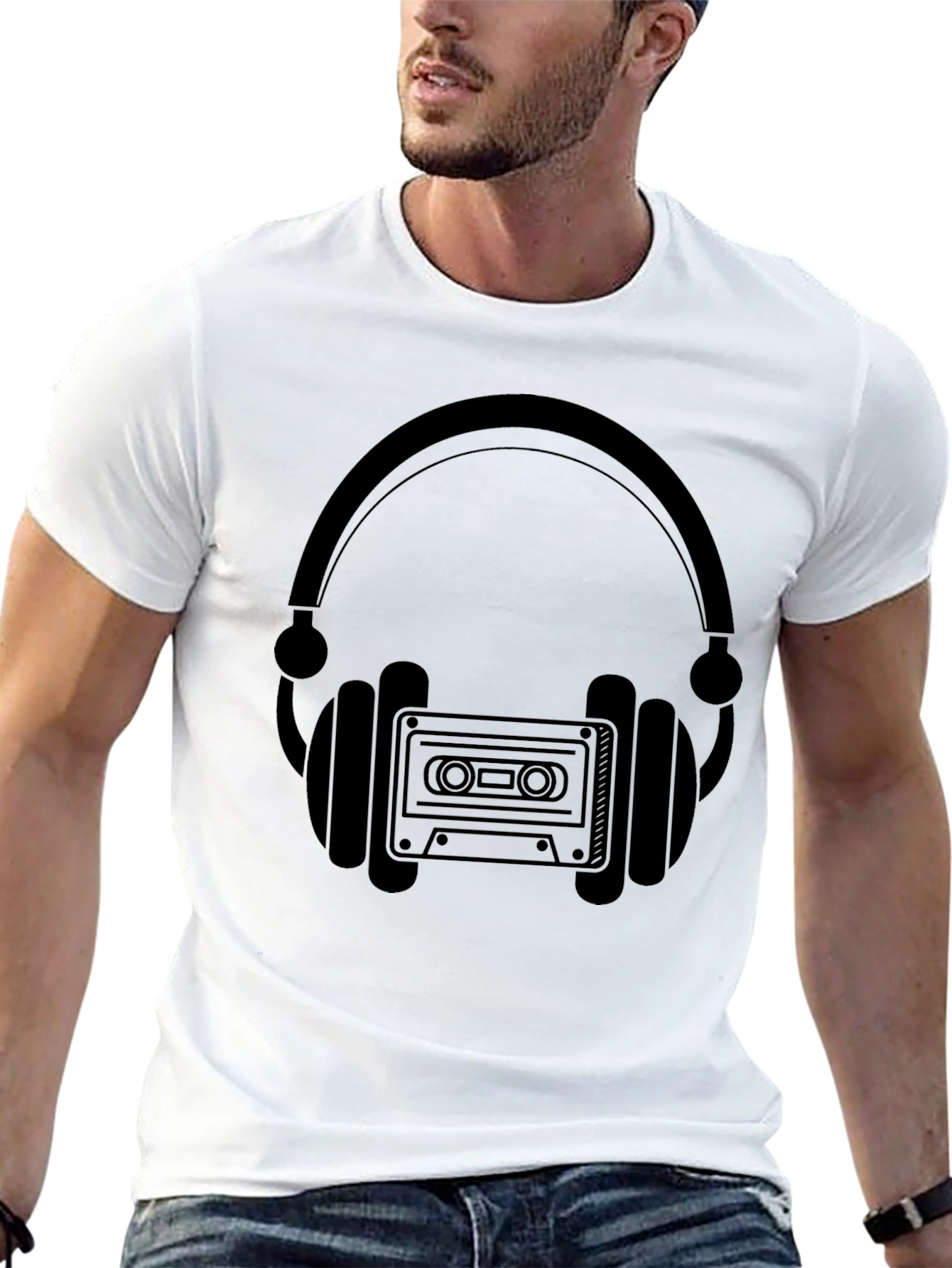 Retro Headphones & Cassette Tape Graphic T-Shirt