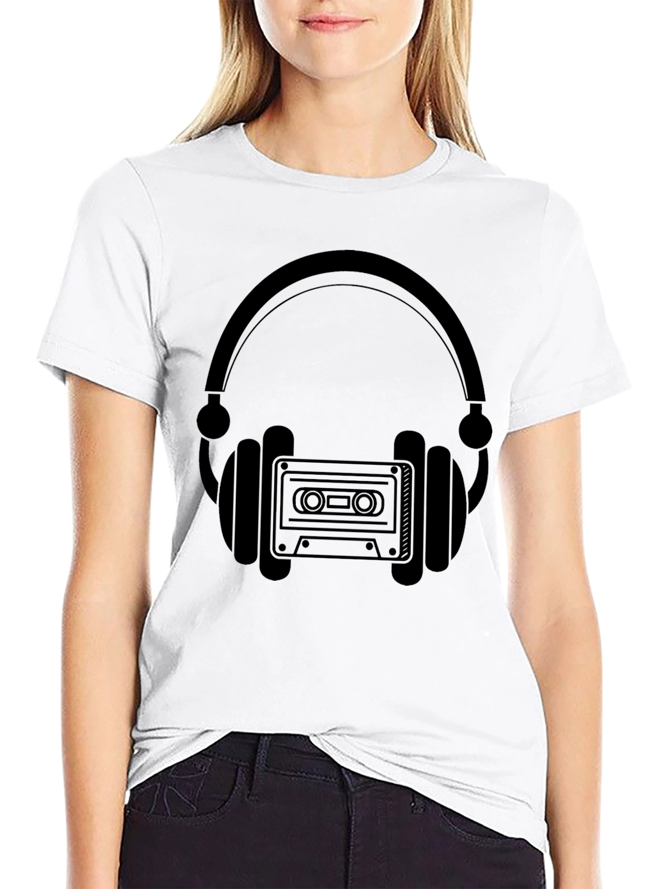 Retro Headphones & Cassette Tape Graphic T-Shirt
