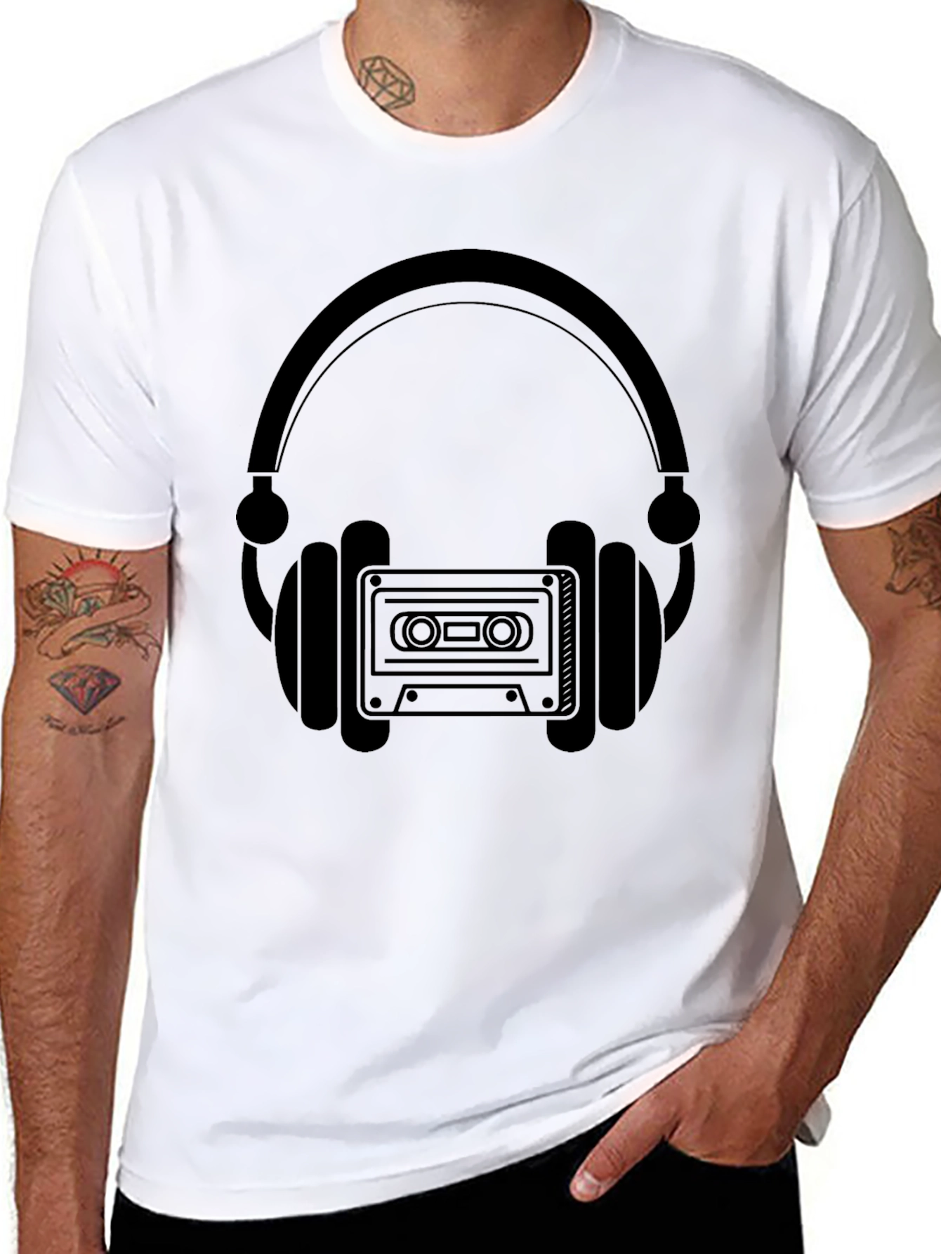 Retro Headphones & Cassette Tape Graphic T-Shirt