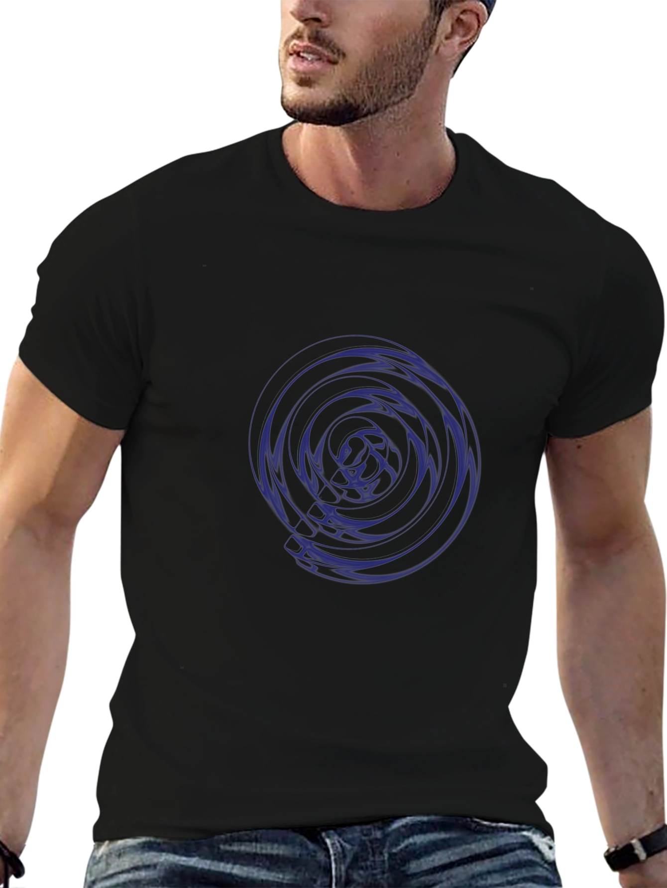 Abstract Swirl Graphic Tee - Stylish Mens Black T-Shirt