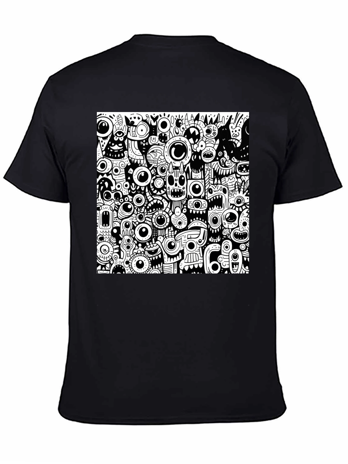Eye-Catching Monster Doodle Graphic Tee - Black