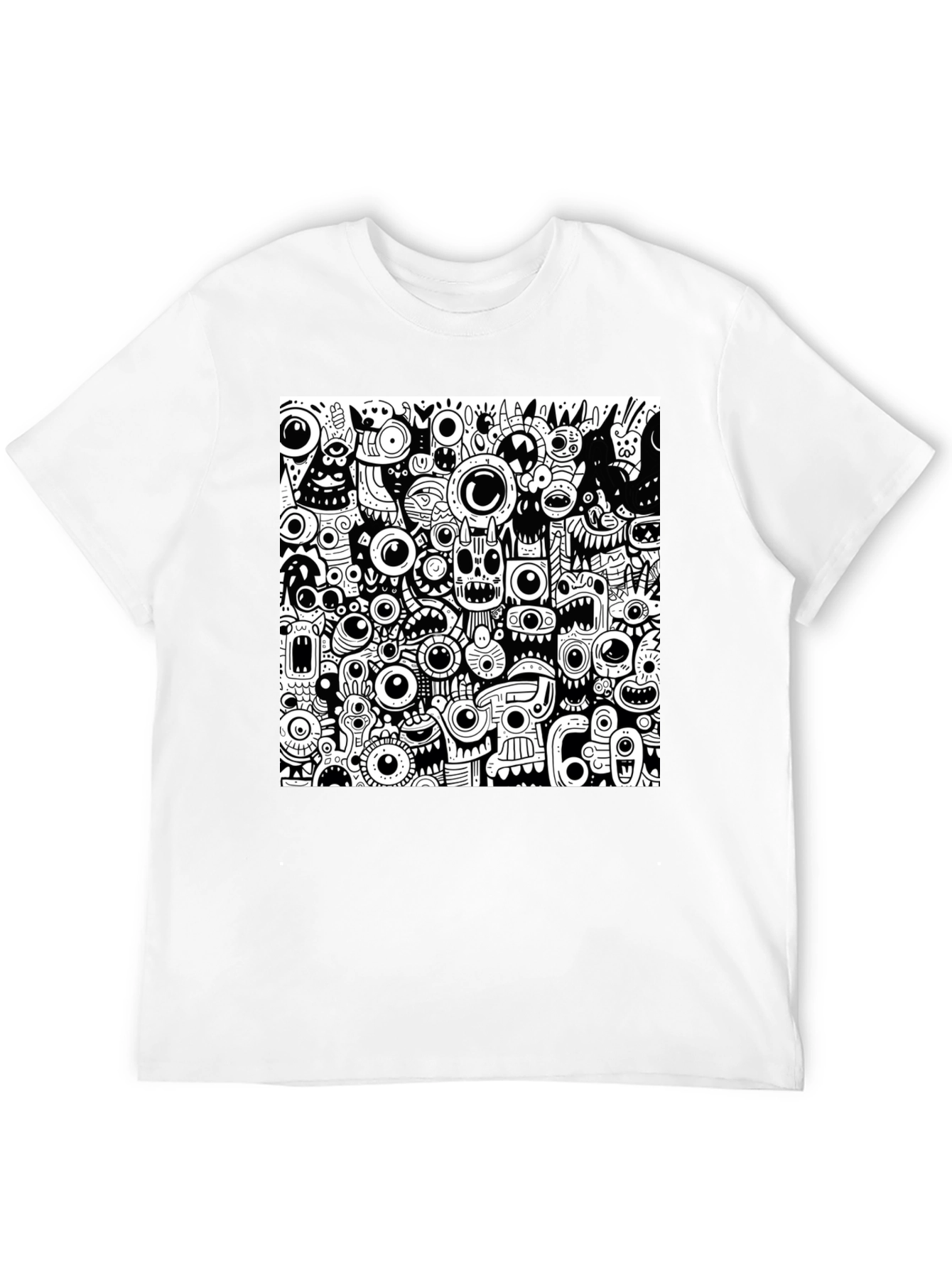 Eye-Catching Monster Doodle Graphic Tee - Black