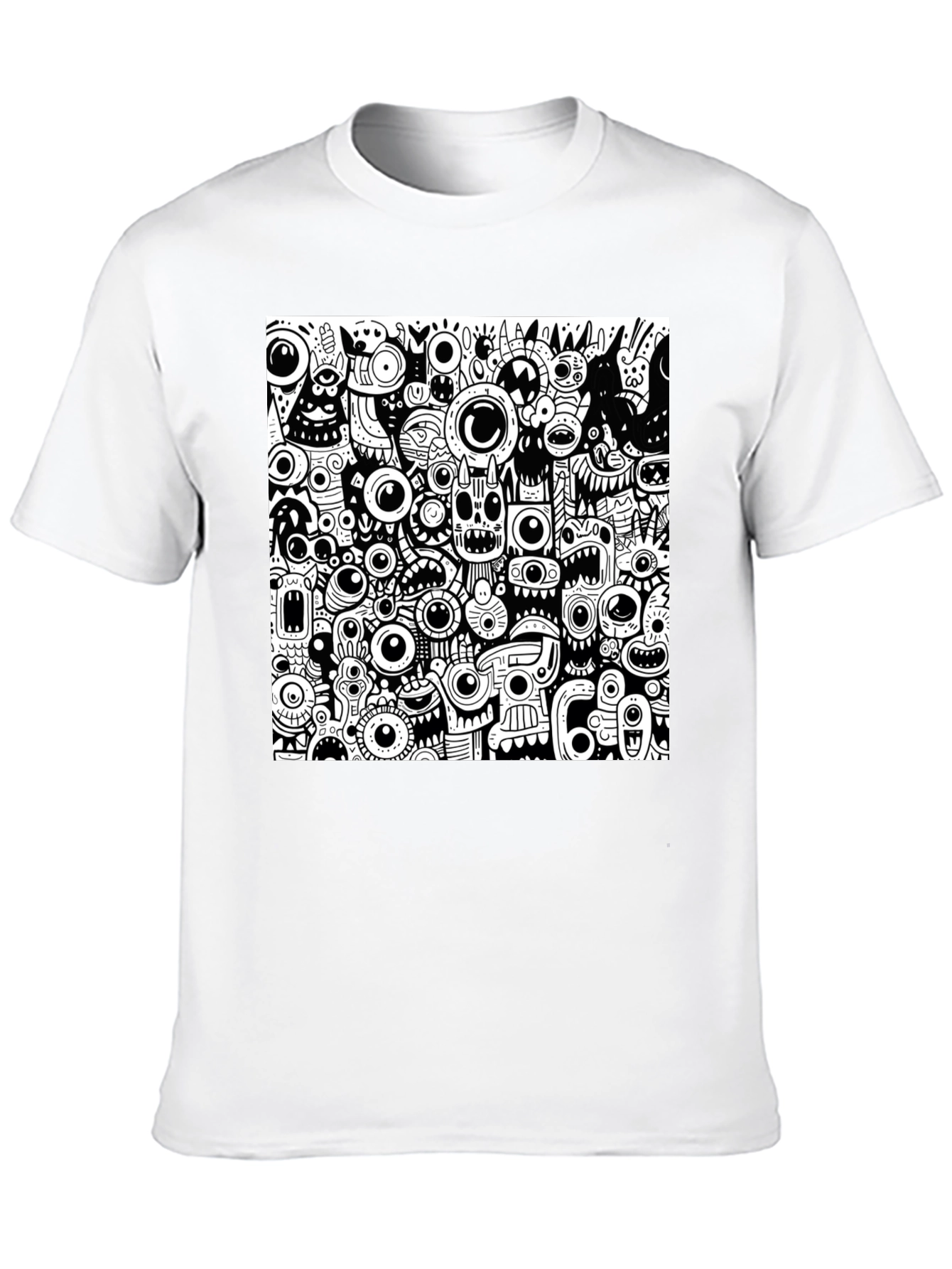 Eye-Catching Monster Doodle Graphic Tee - Black