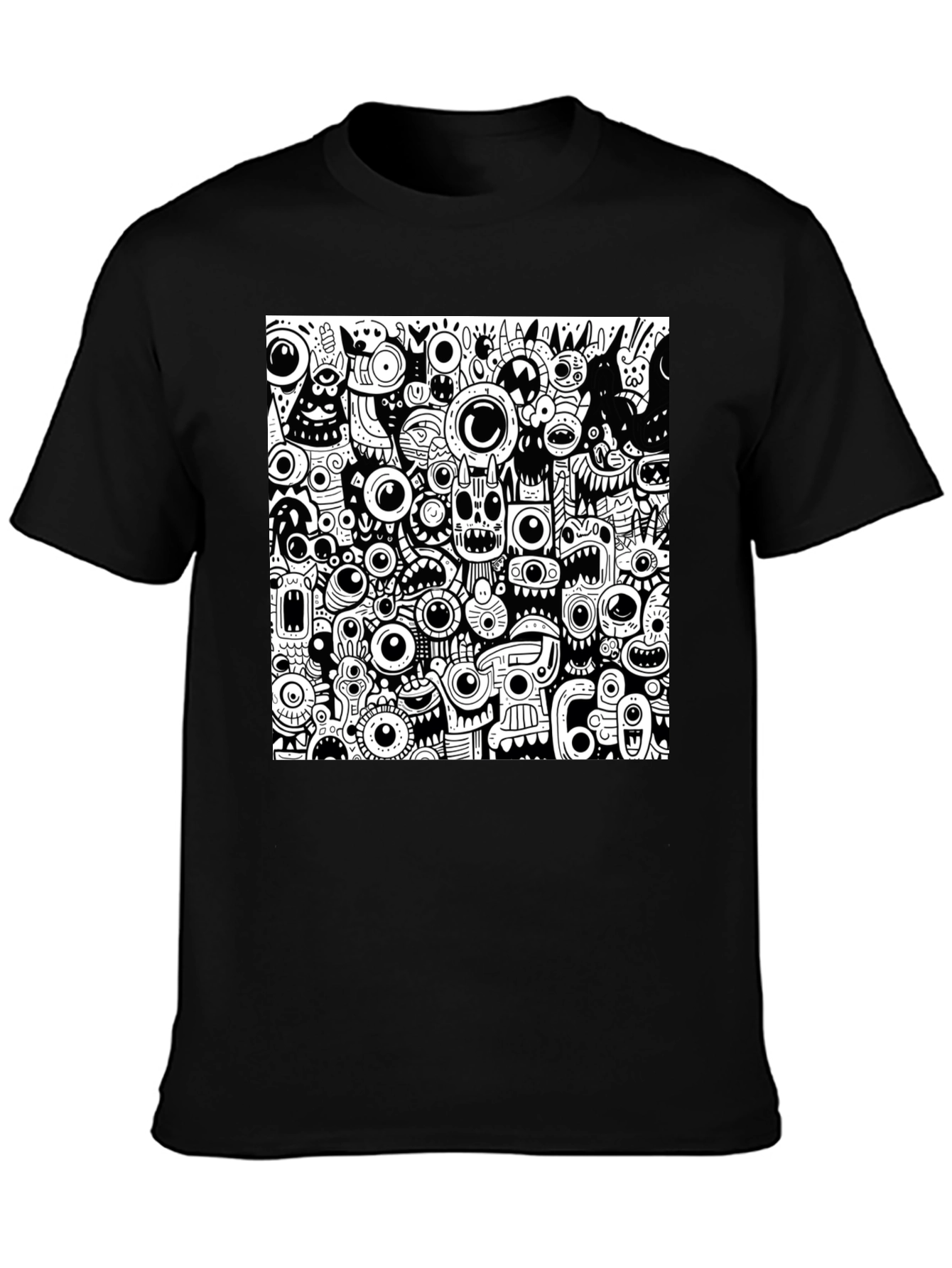 Eye-Catching Monster Doodle Graphic Tee - Black