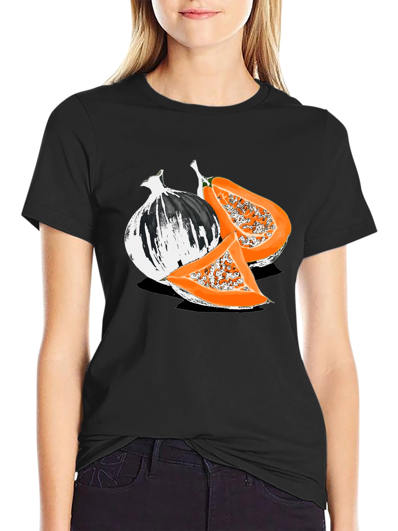 Papaya Graphic Tee - Black Casual T-Shirt