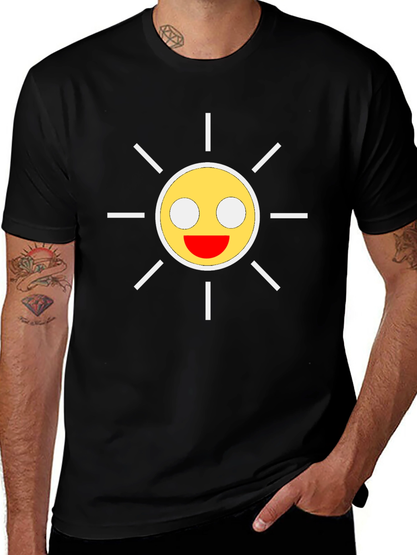 Smiley Sun Graphic Black T-Shirt