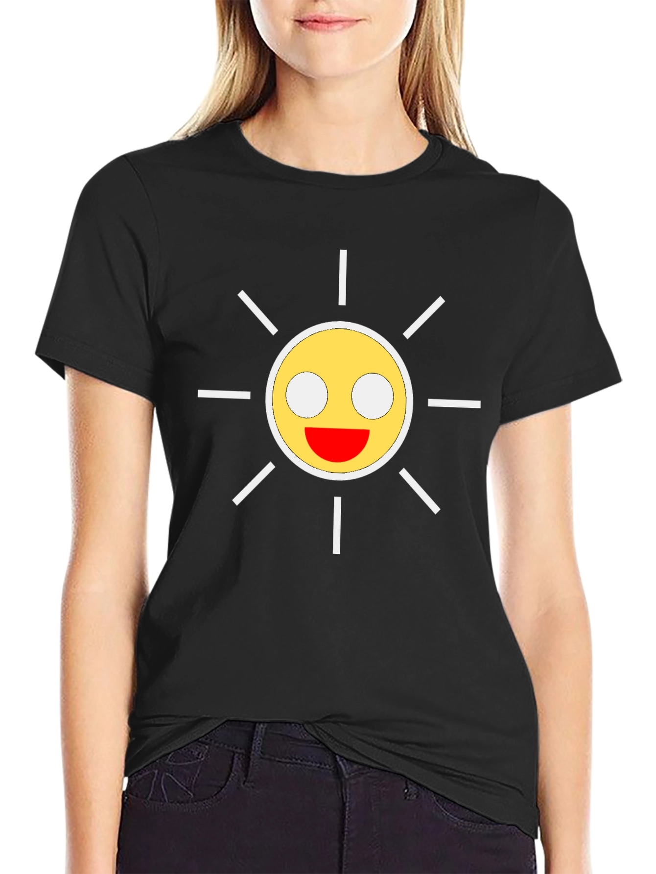 Smiley Sun Graphic Black T-Shirt