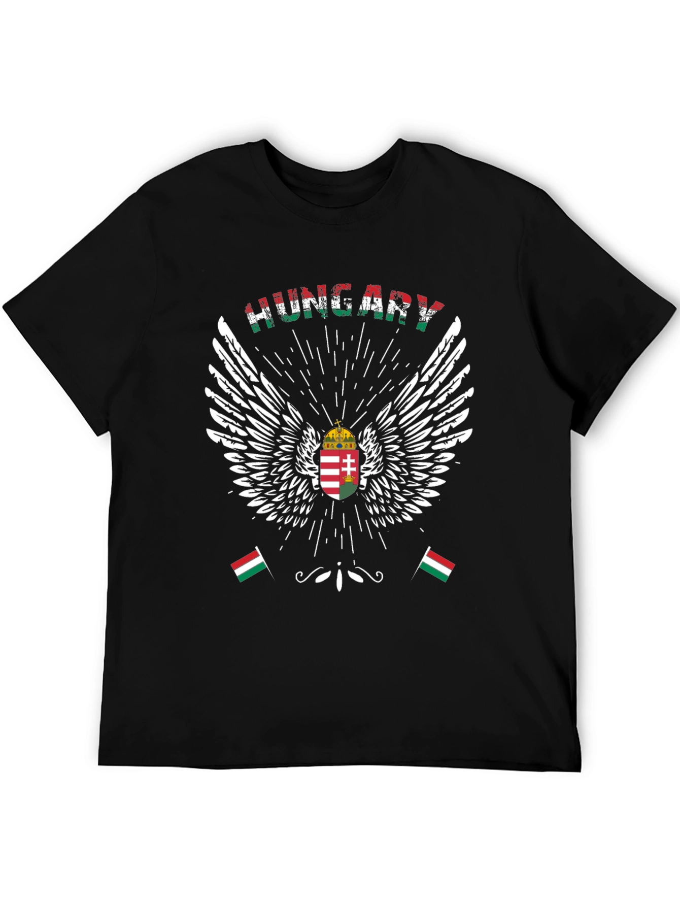Hungary Flag Wings Graphic T-Shirt - Black Cotton Tee