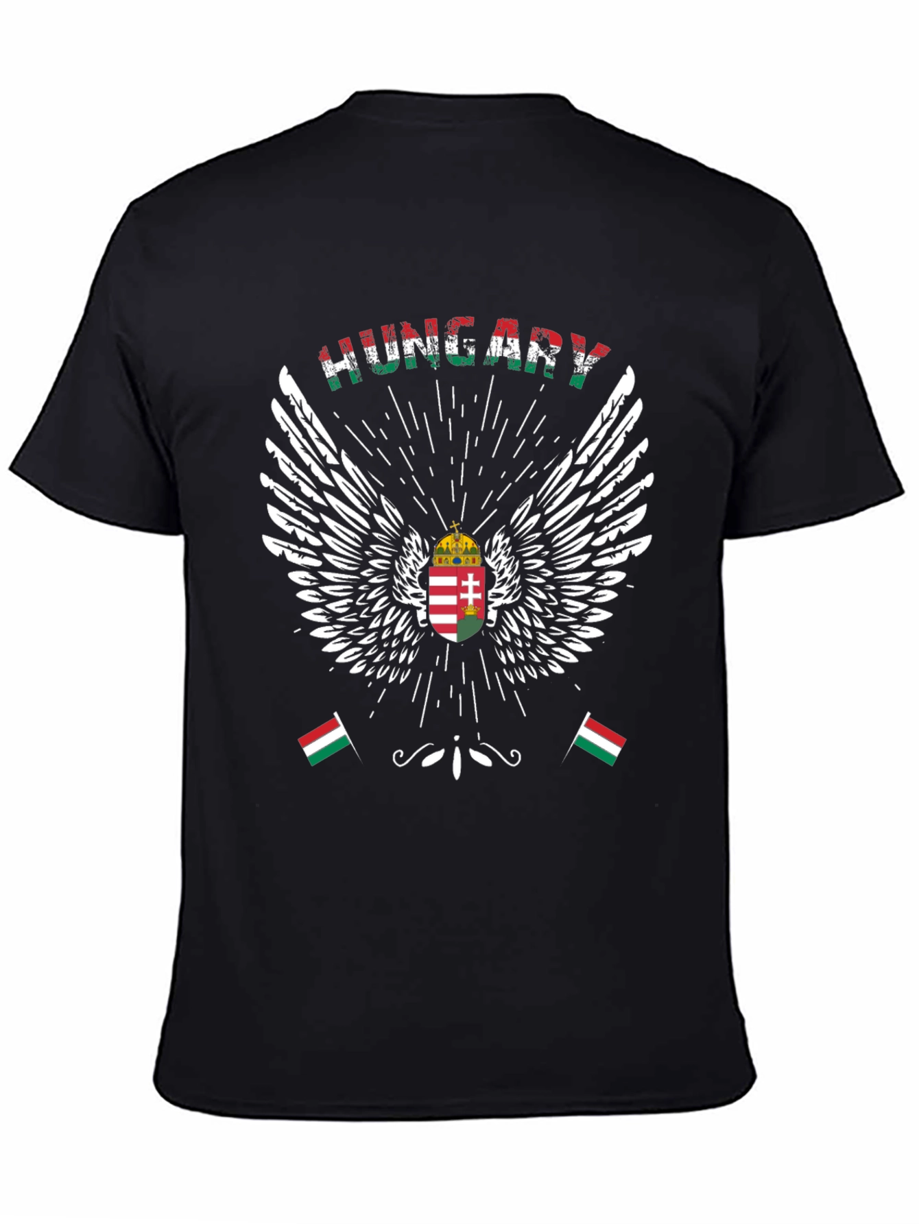 Hungary Flag Wings Graphic T-Shirt - Black Cotton Tee
