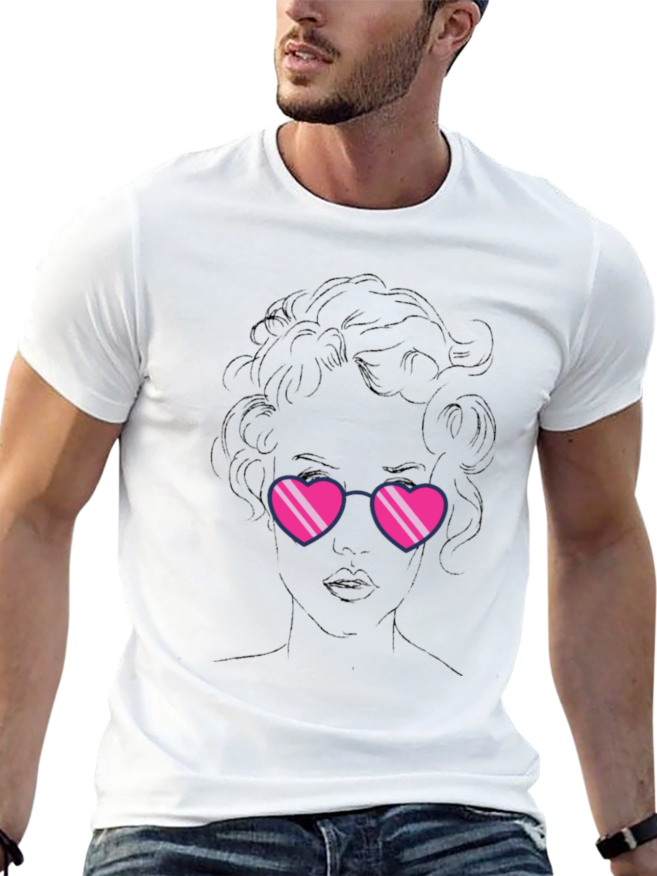 Heart Sunglasses Graphic Black T-Shirt