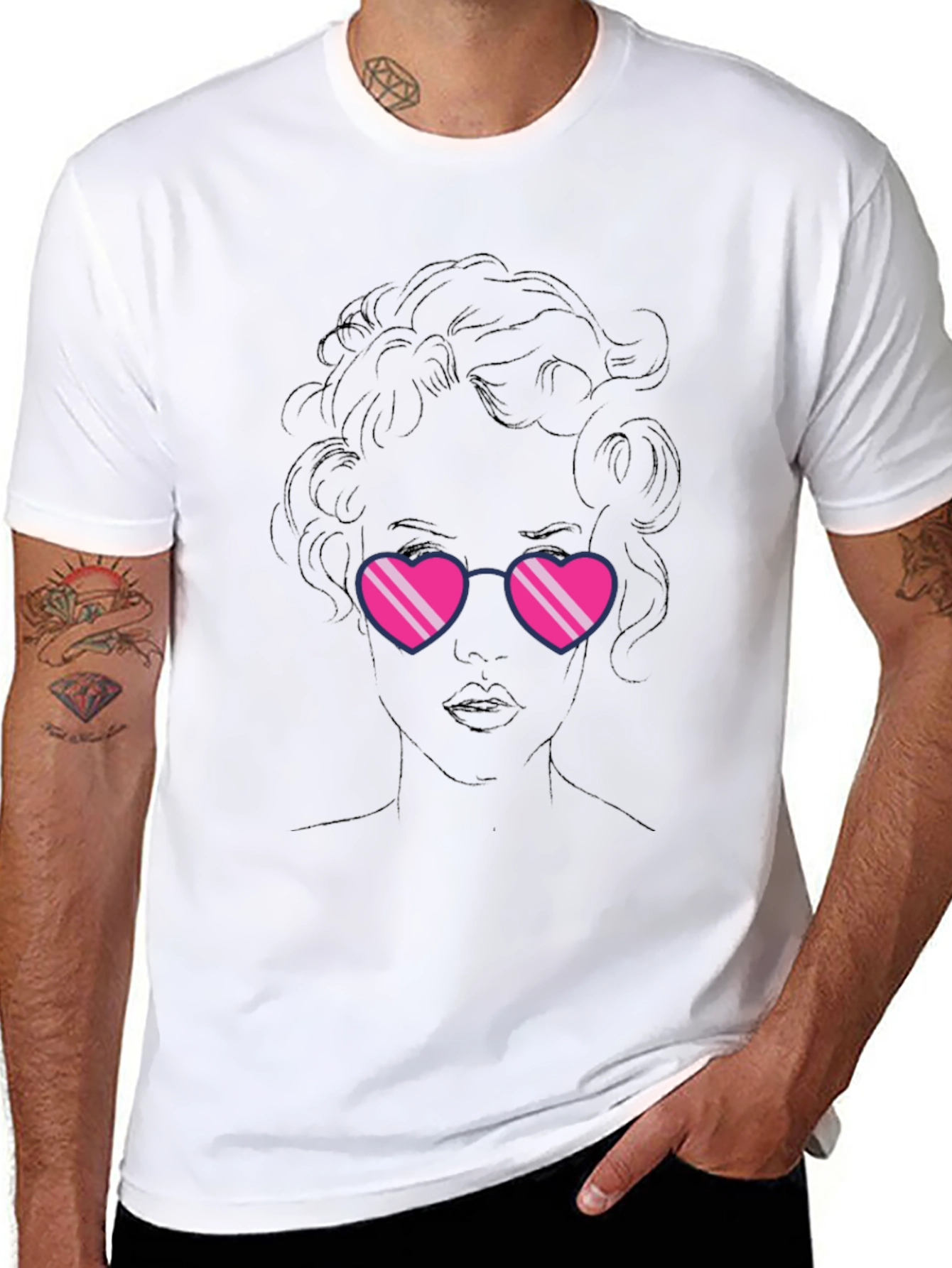 Heart Sunglasses Graphic Black T-Shirt